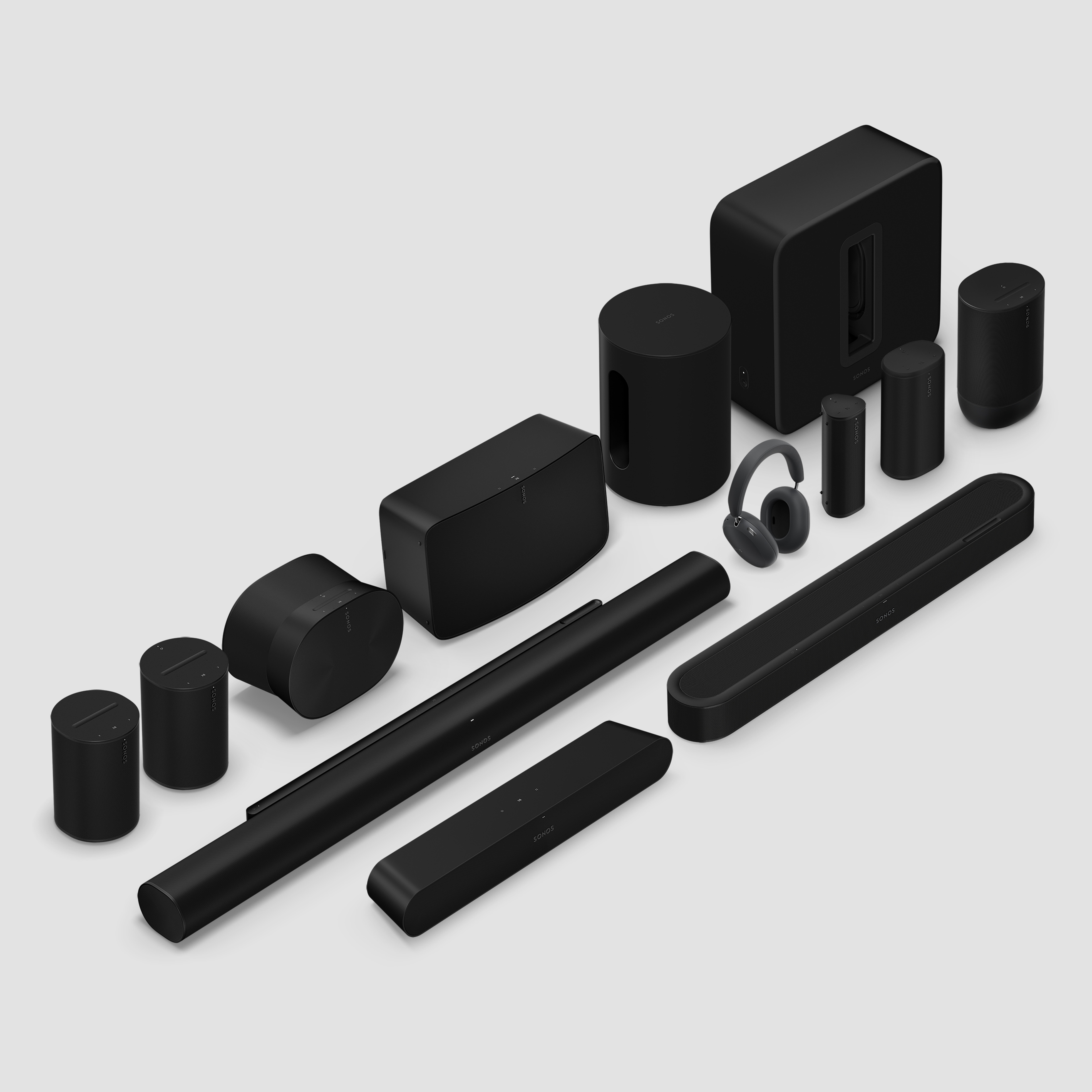 La gamme de produits Sonos en noir
