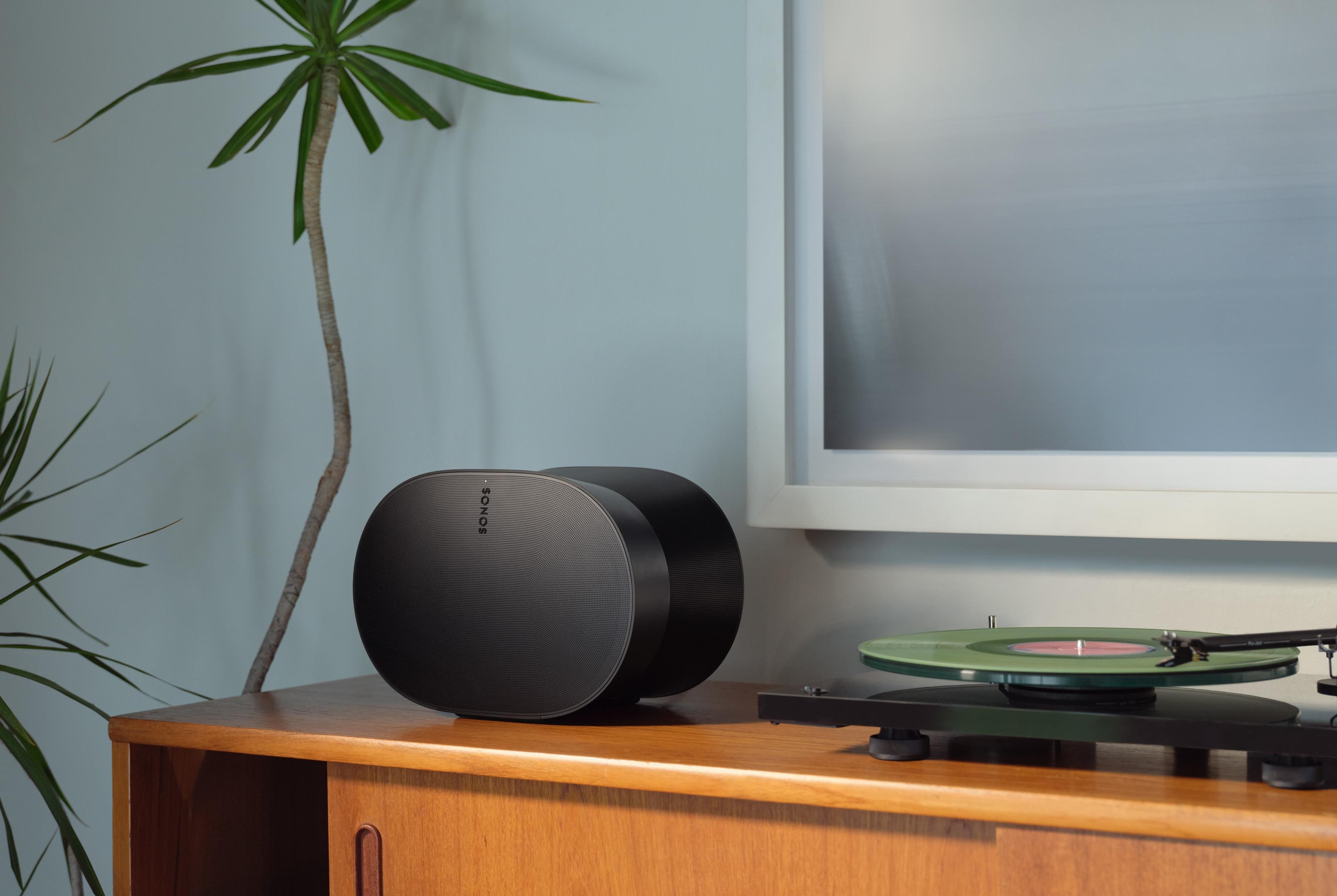 Black Era 300 on credenza next to a turntable