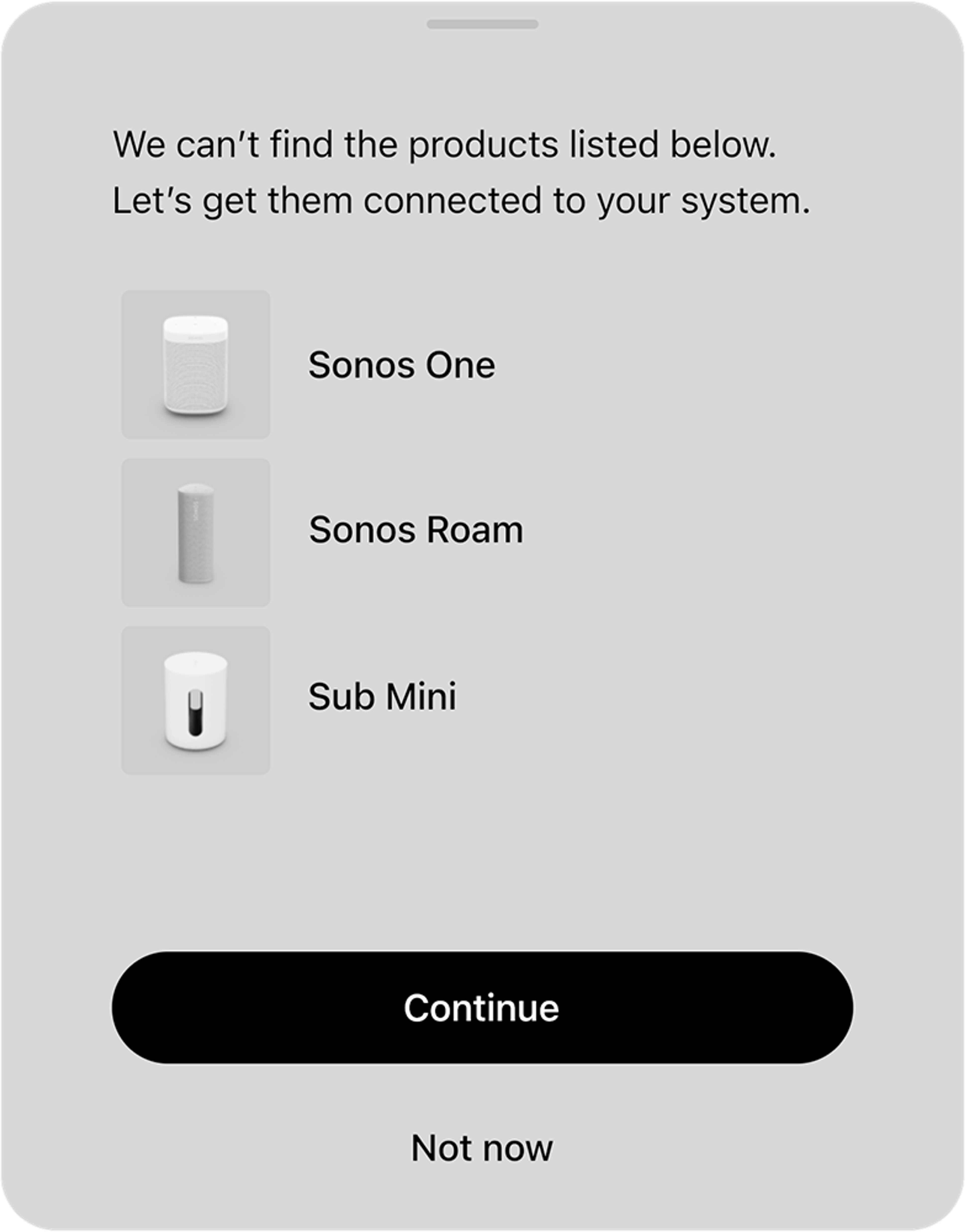 Sonos product shows a “not connected” status in the app Sonos