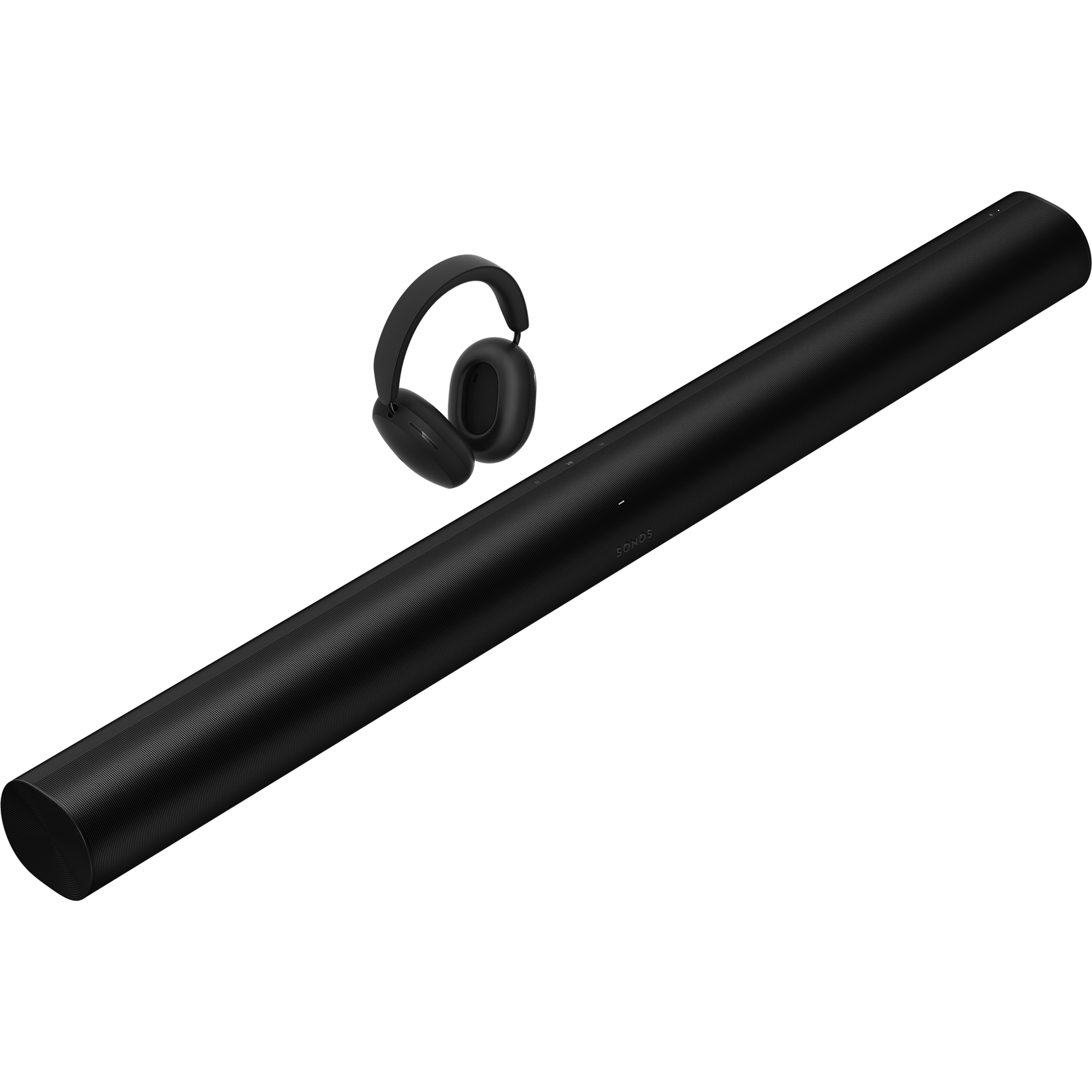 Black Sonos Ace headphones with a black Arc