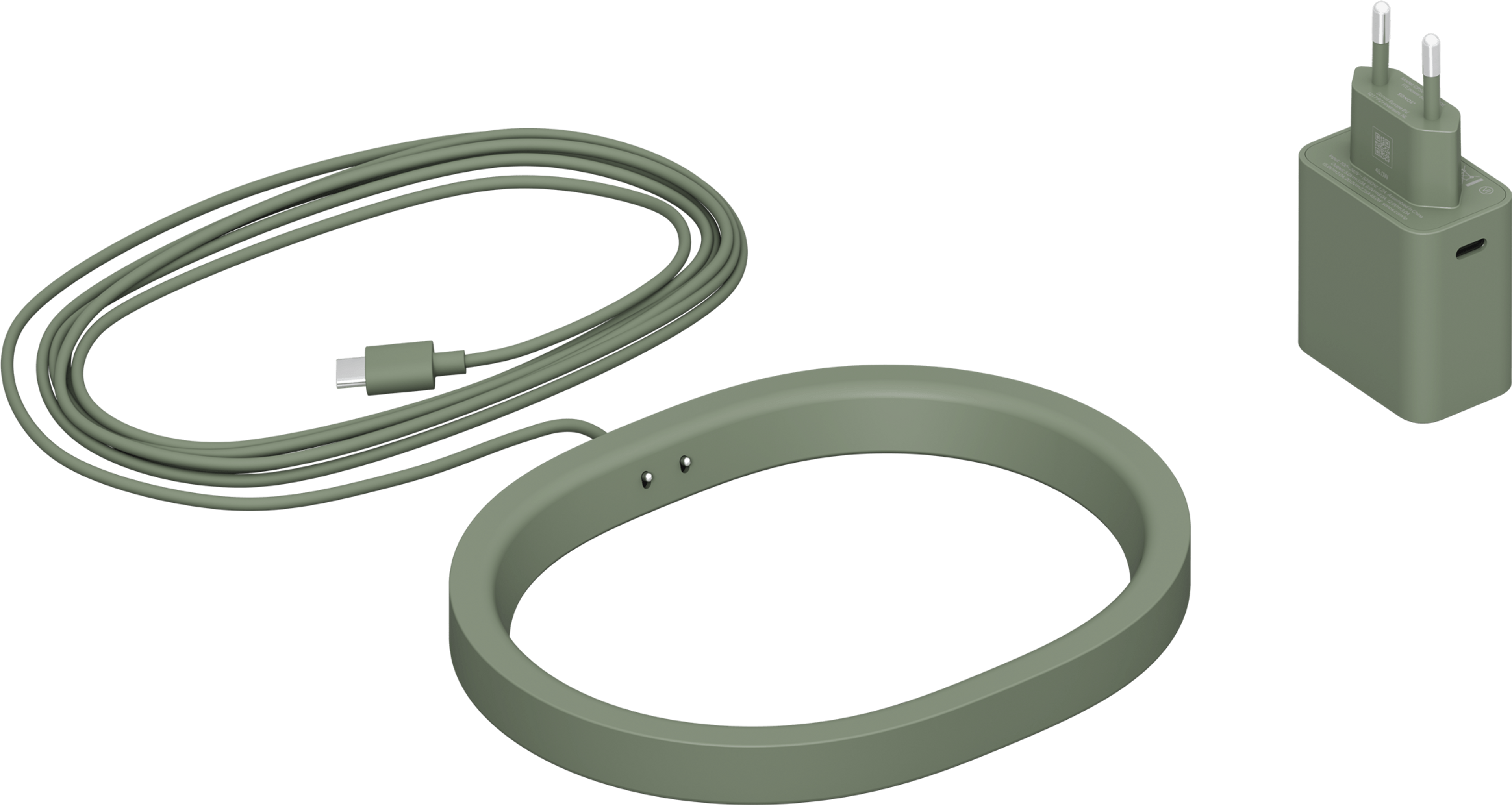 Bild på en olivgrön trådlös strömbas till en Sonos Move 2 med eluttag som motsvarar regionen