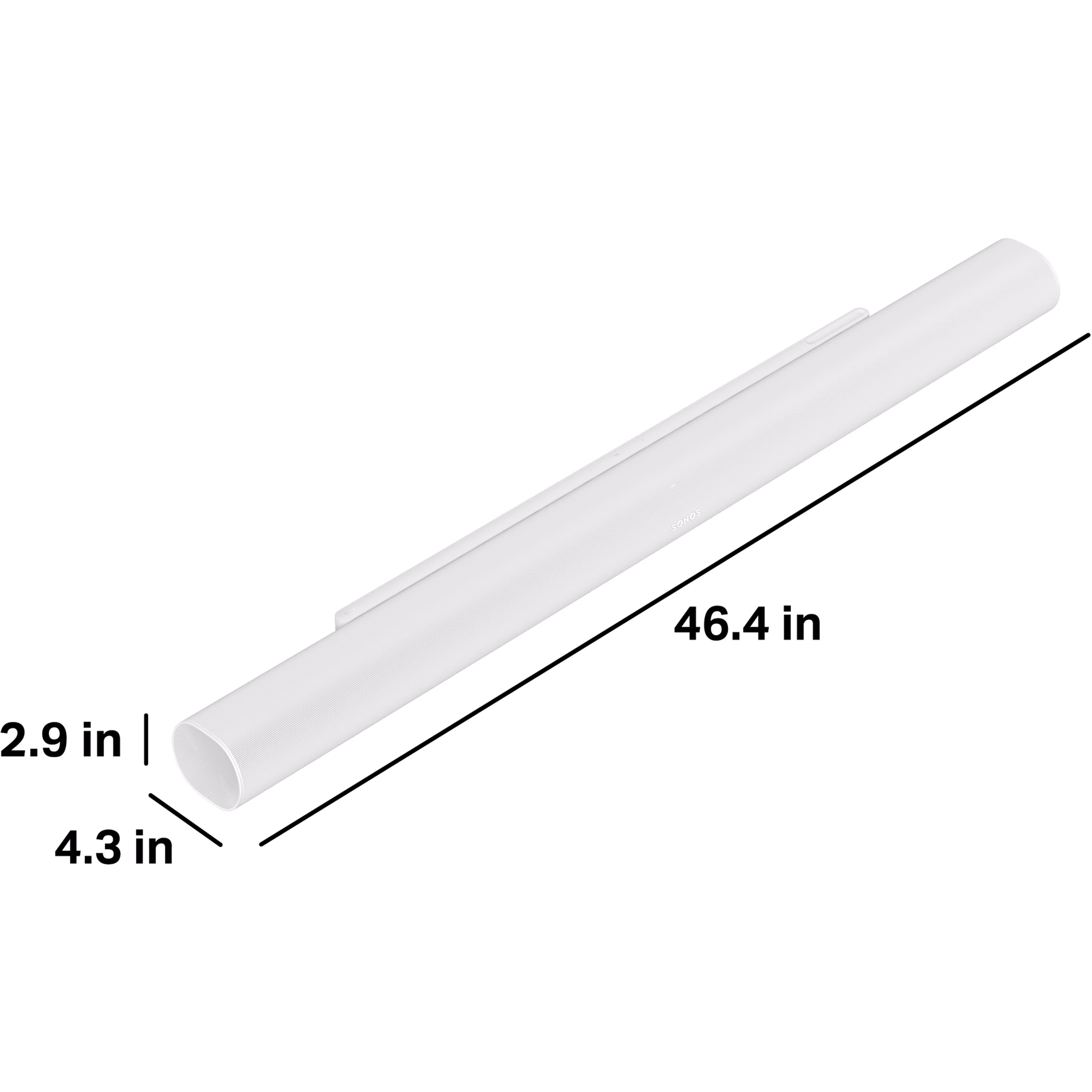 Arc Ultra is 2.9 inches (75 mm) tall, 4.3 inches (110 mm) deep, and 46.4 inches (1178 mm) wide