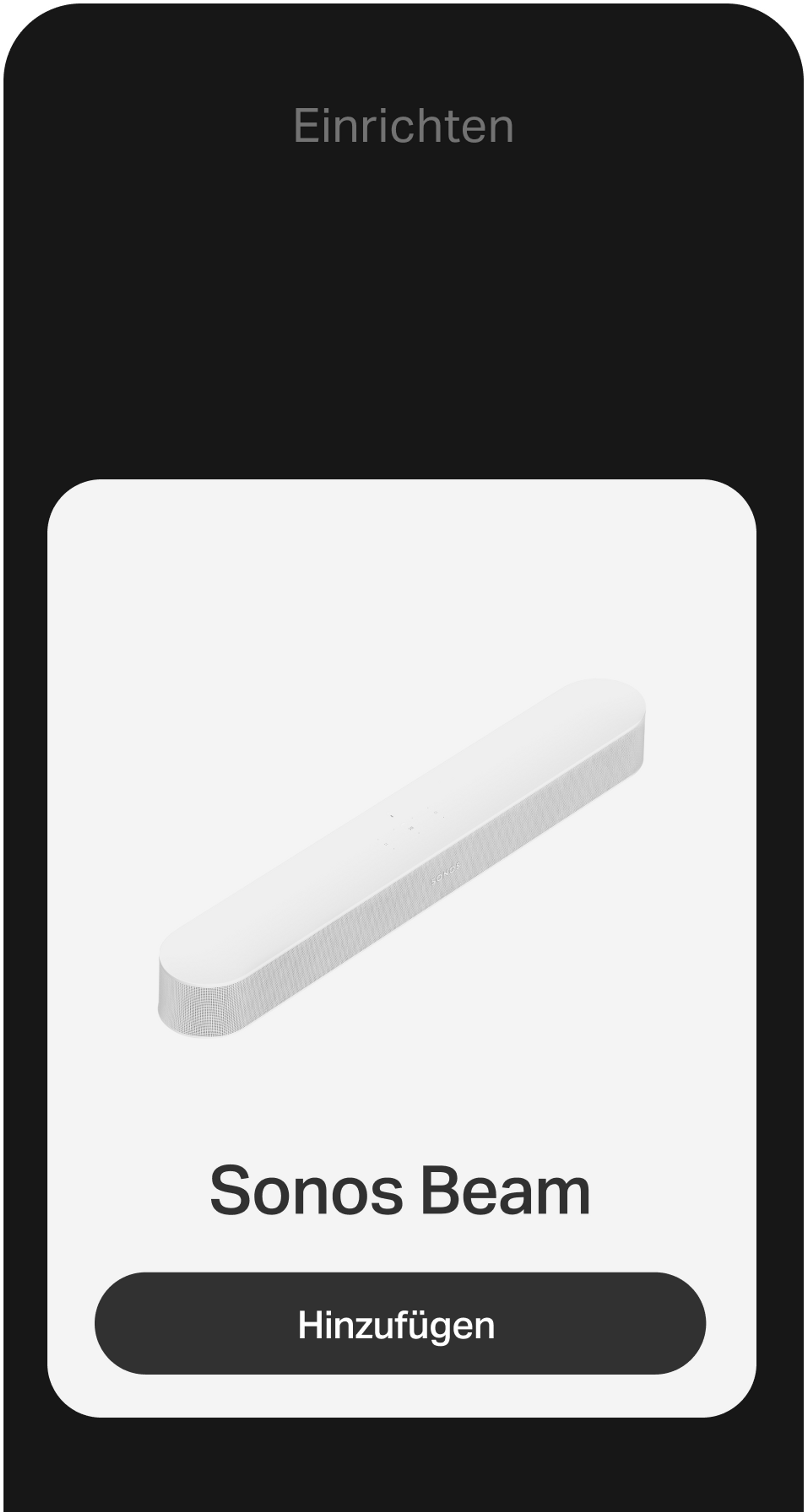 Ein Smartphone, auf dem die Einrichtung mit der Sonos App durchgeführt wird