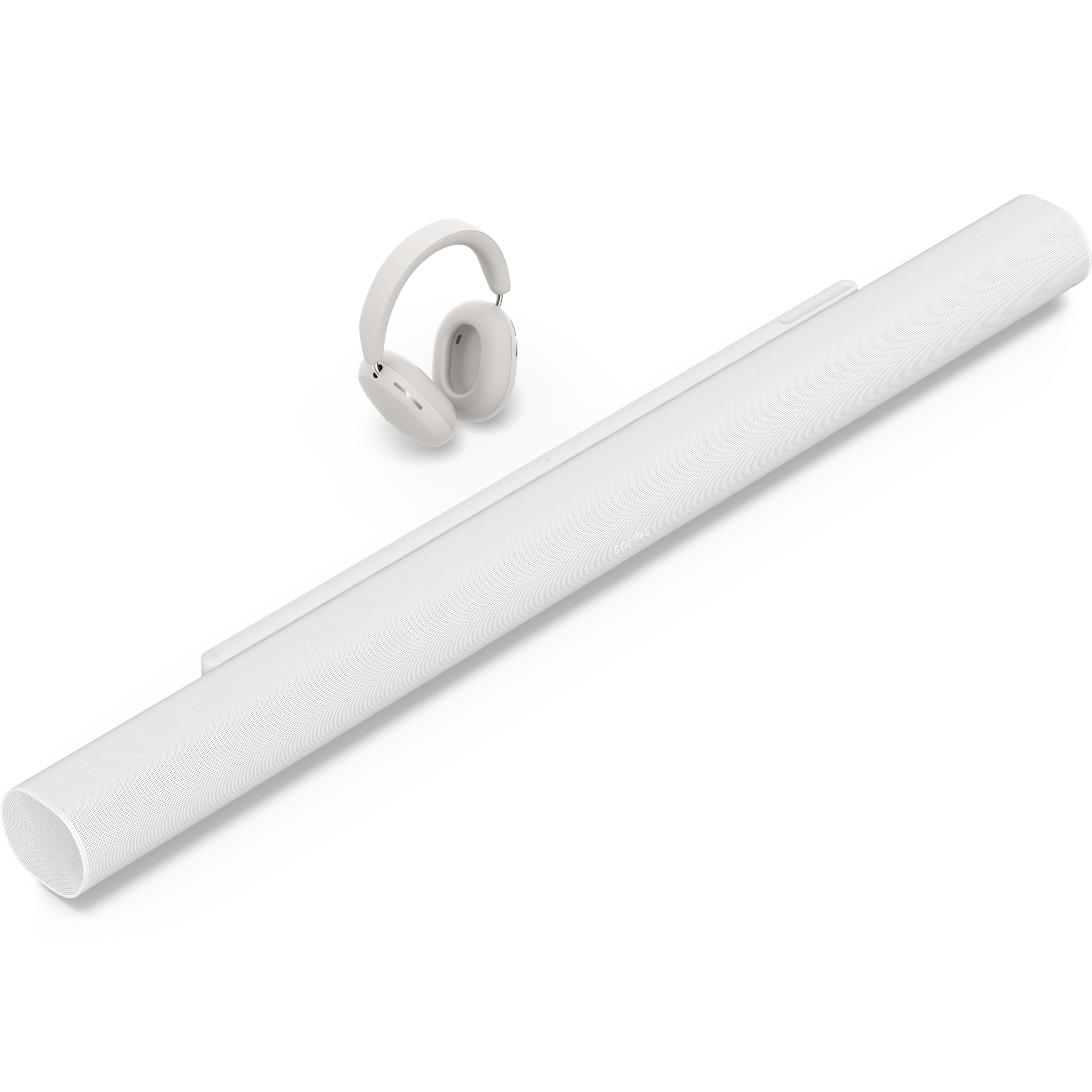 Set met een witte Arc Ultra en witte Sonos Ace koptelefoon