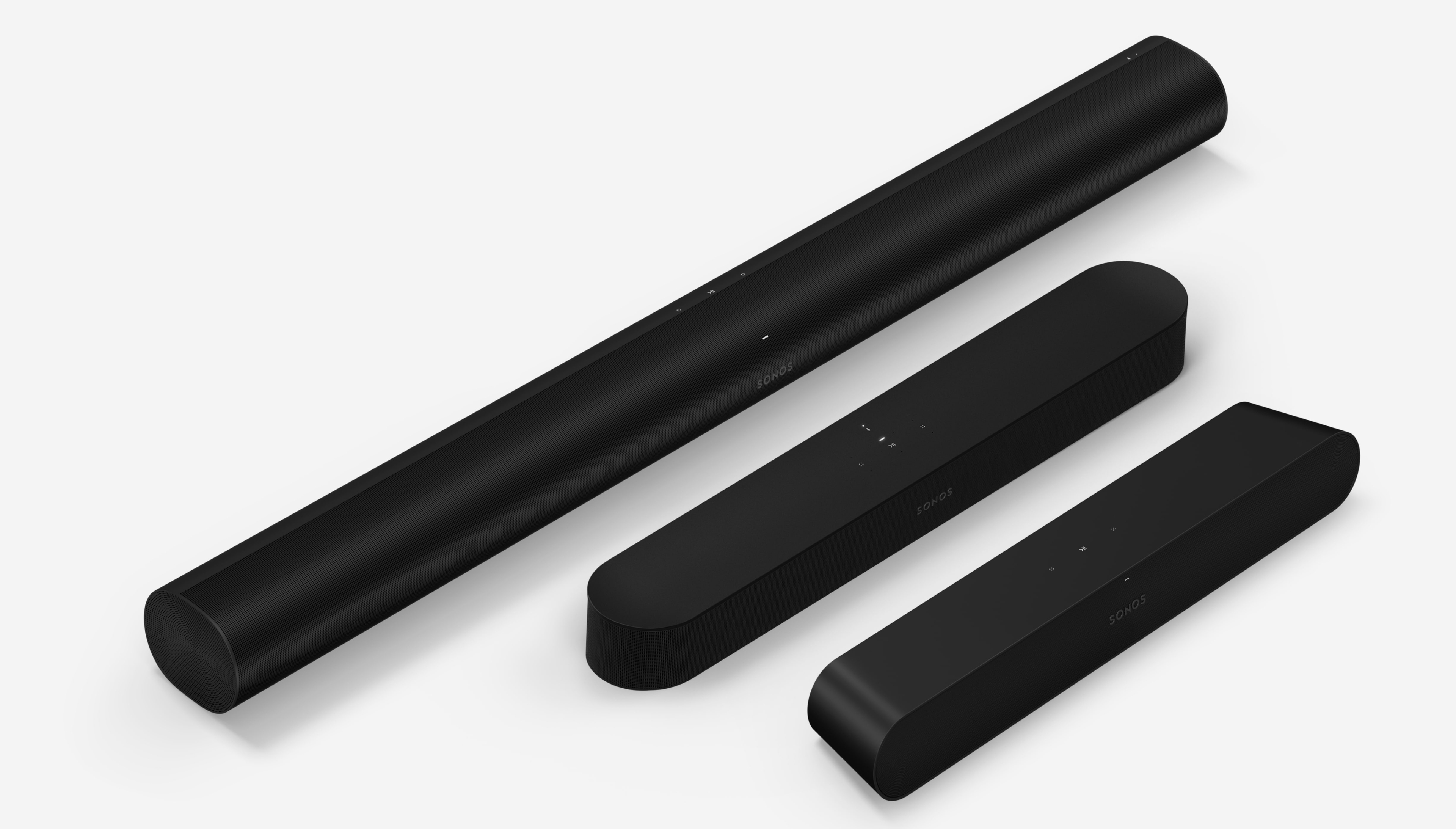 Sonos Arc, Sonos Beam and Sonos Ray in black