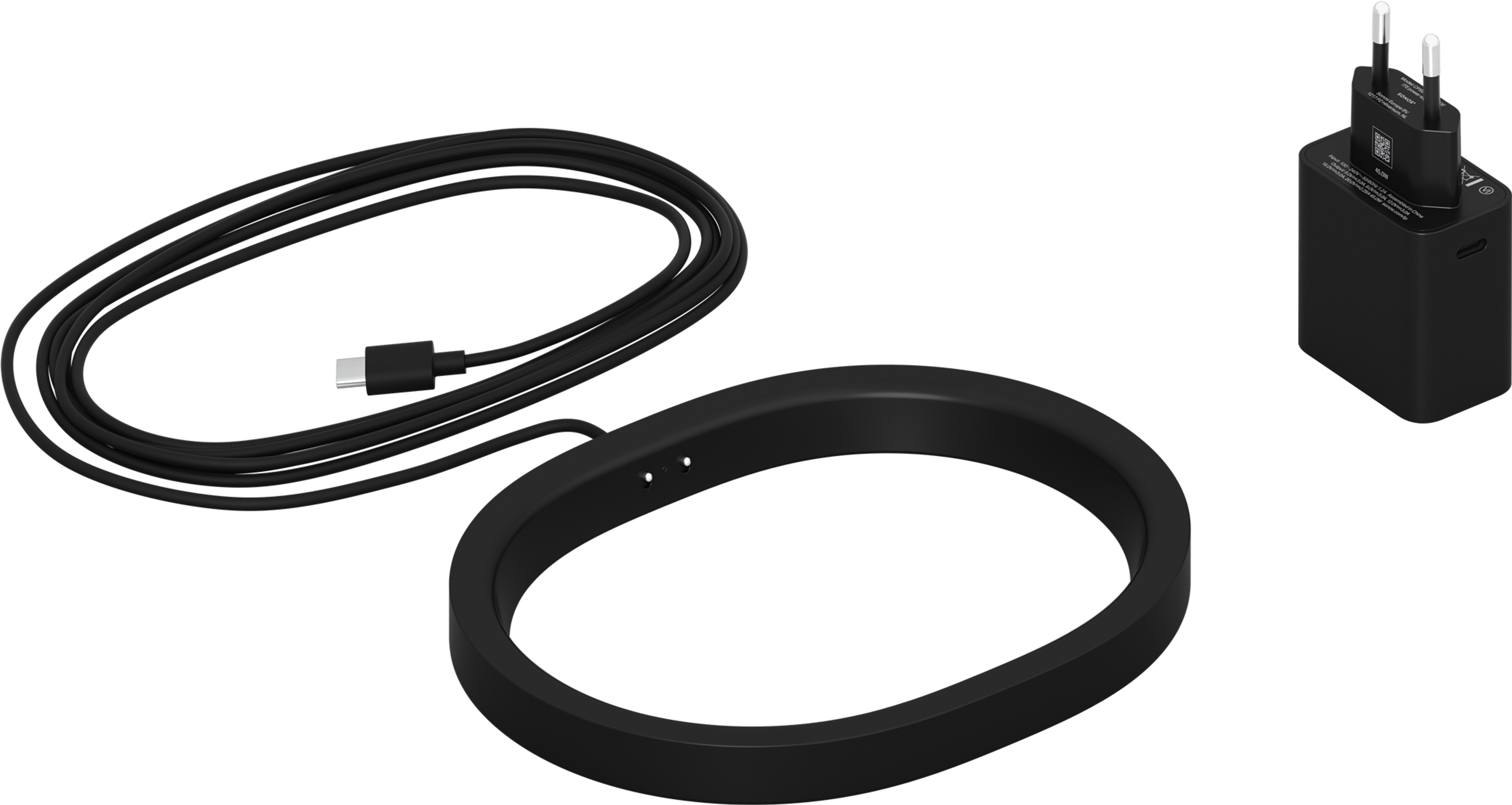 Imagen de una base de carga inalámbrica para Sonos Move 2 en negro con el enchufe correspondiente a la región específica