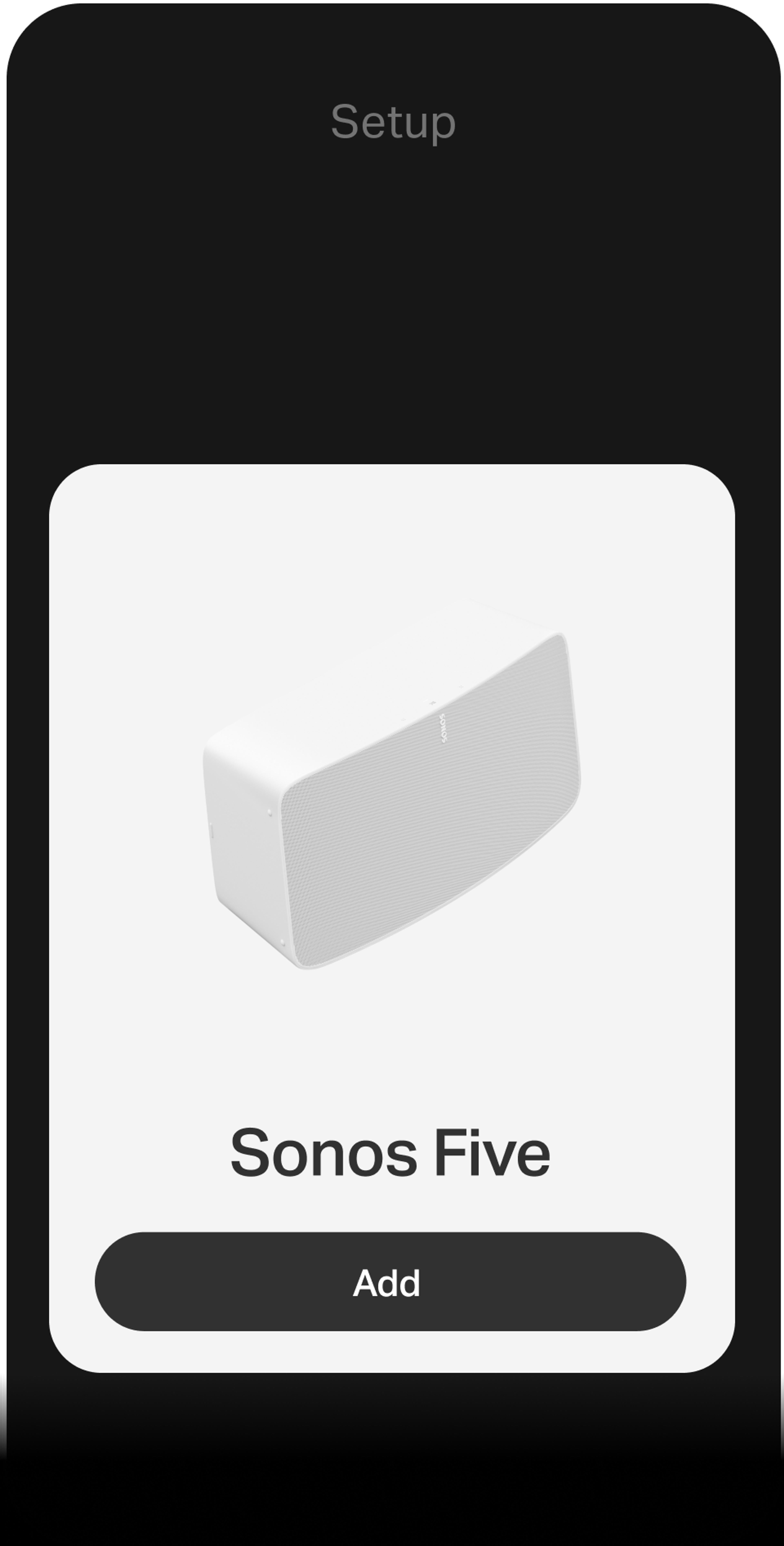 Smartphone showing setup using Sonos app