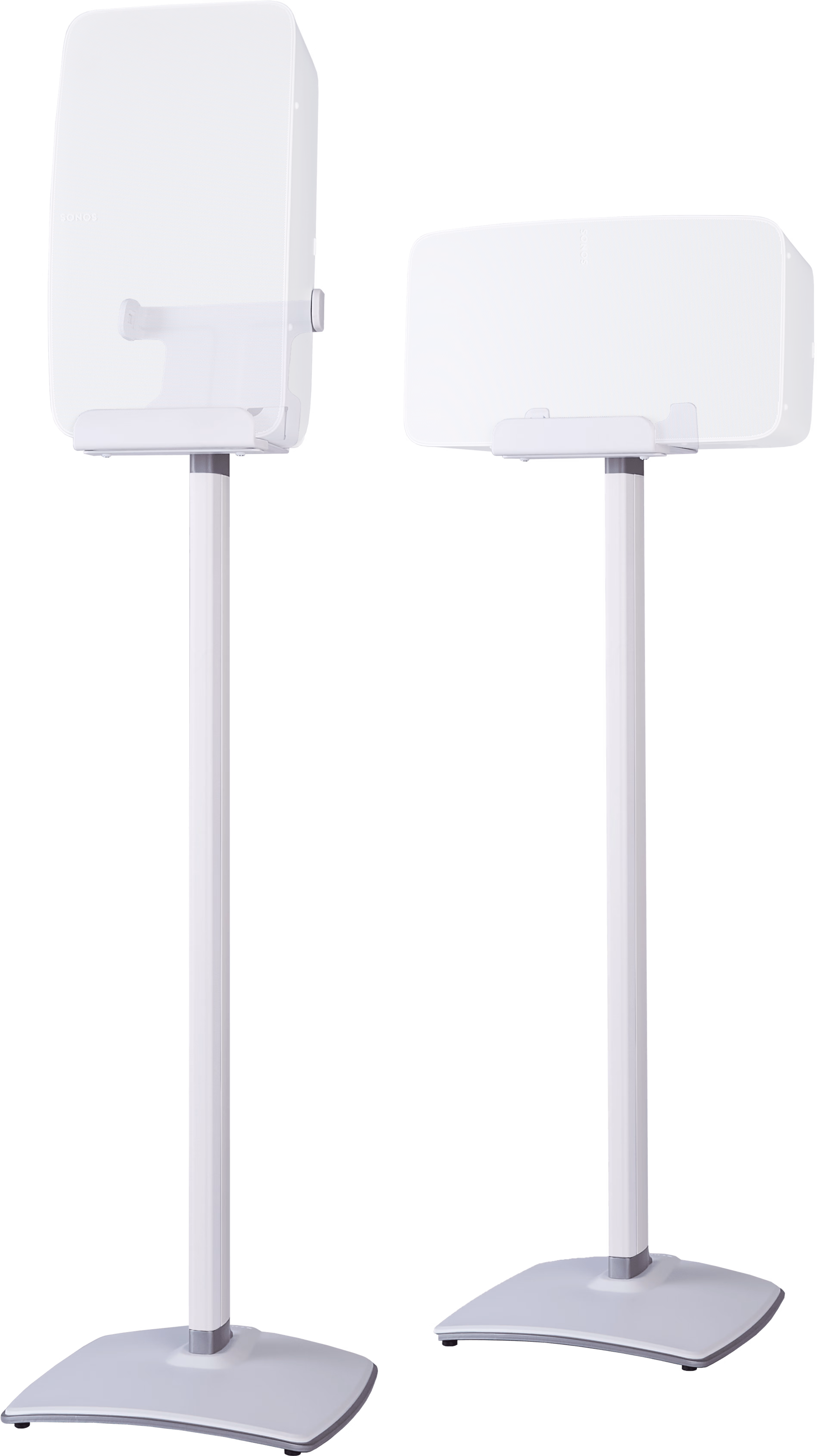 Sanus stands for Five white shown with white ghosted Fives mounted horizontally & vertically