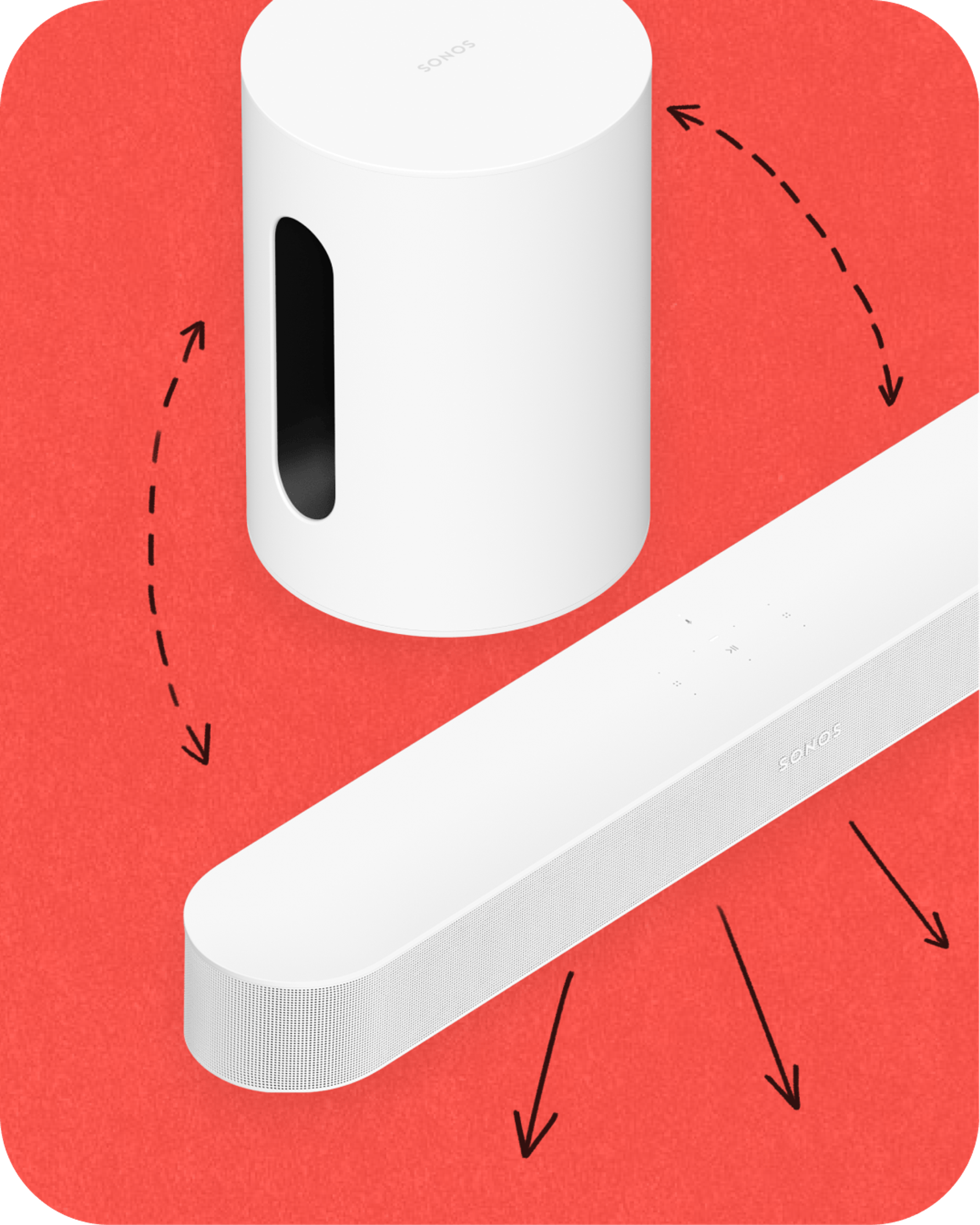 White Sub Mini and a Beam Ultra with arrow illustration