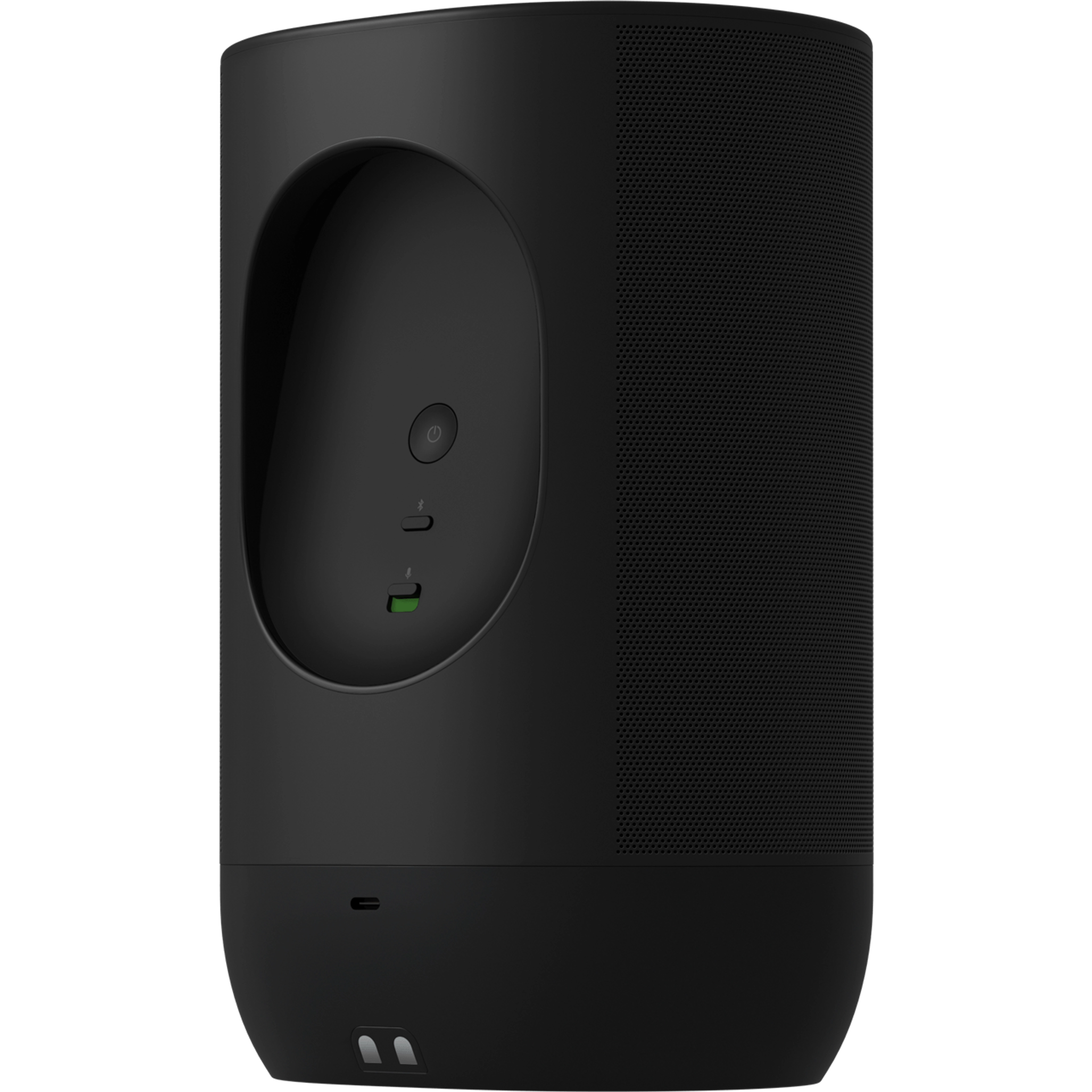 Rückansicht eines leicht schräg positionierten Sonos Move 2 in Schwarz