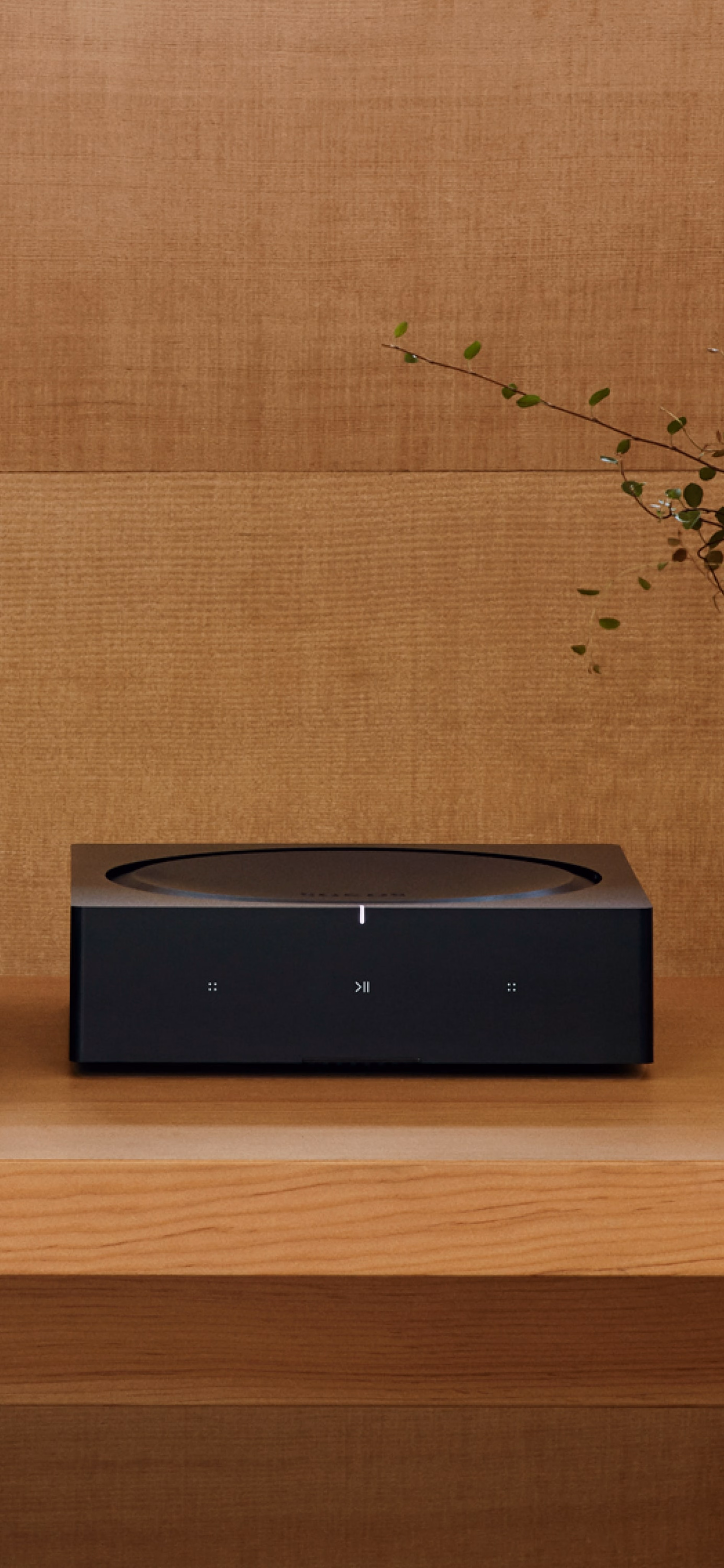 Sonos Amp with turntable on shelf below window