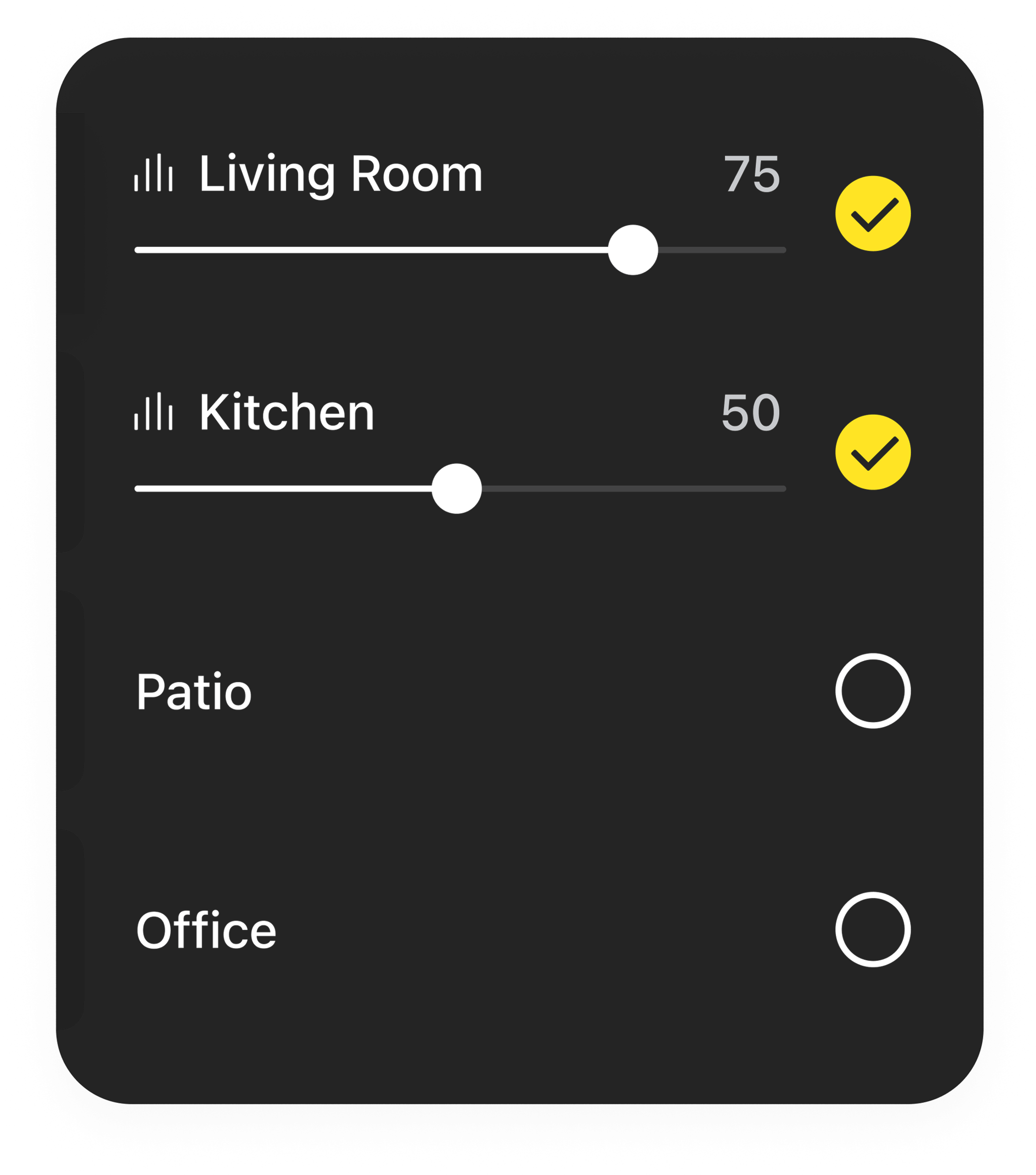 Example of the room volume controls in the Sonos app