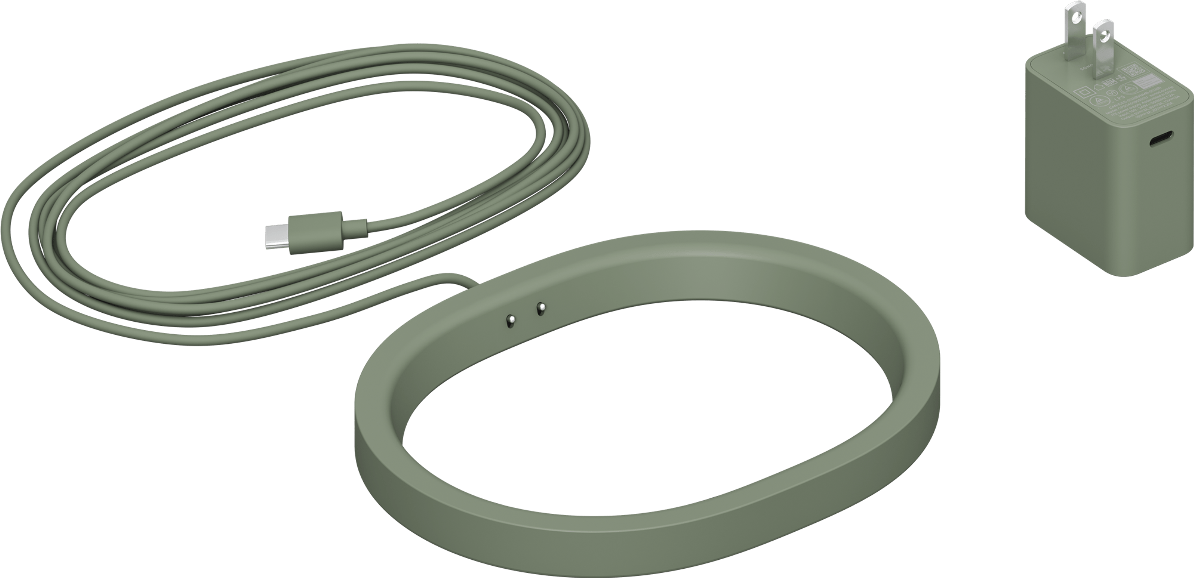 Image of an Olive Sonos Move 2 Wireless Charging Base with its corresponding regional power socket