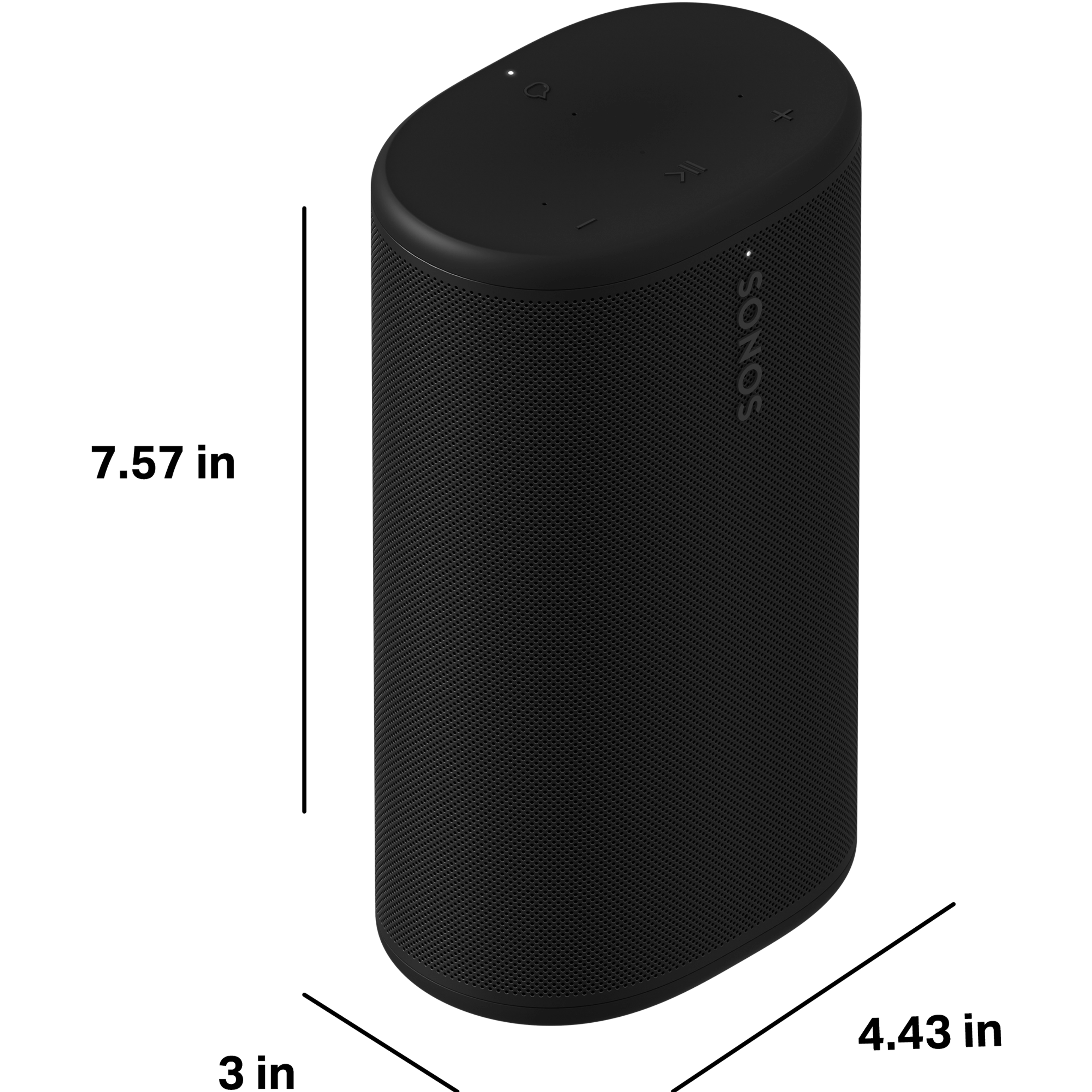Sonos Play is 7.57" (192.3mm) tall, 3" (76.7mm) deep, and 4.43" (112.5mm) wide