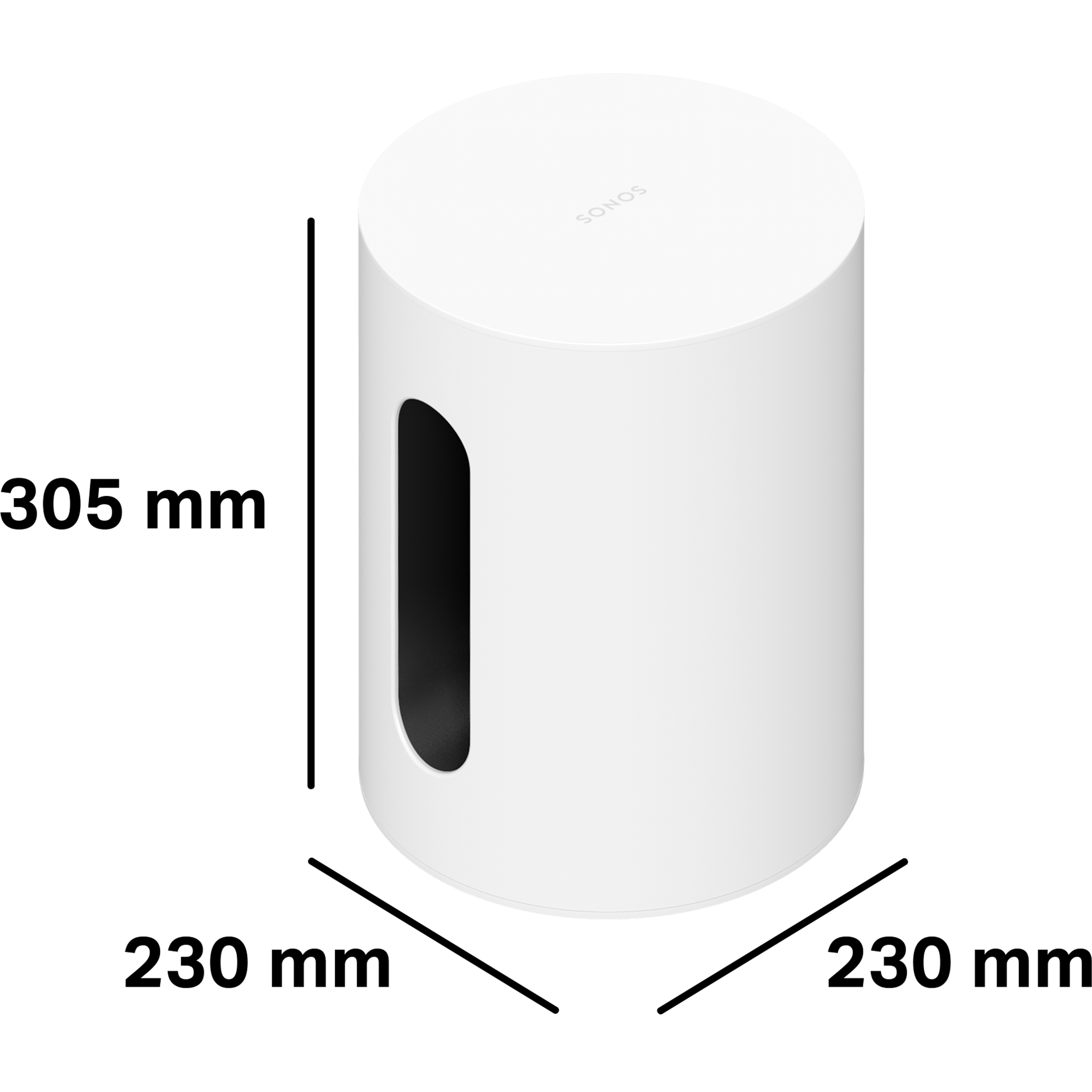 Sub Mini is 305 mm hoog en heeft een diameter van 230 mm