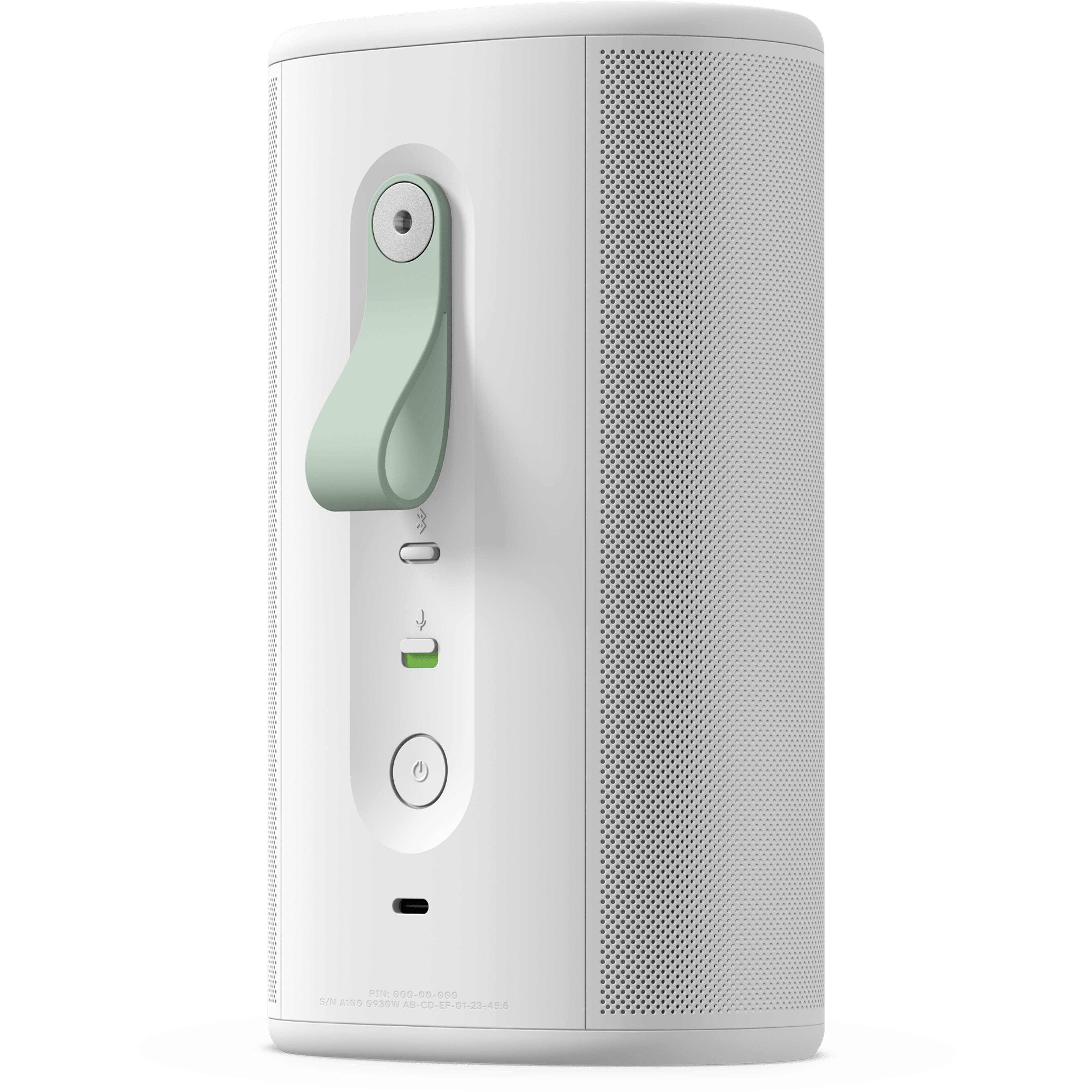 De achterkant van een iets gedraaide, witte Sonos Play