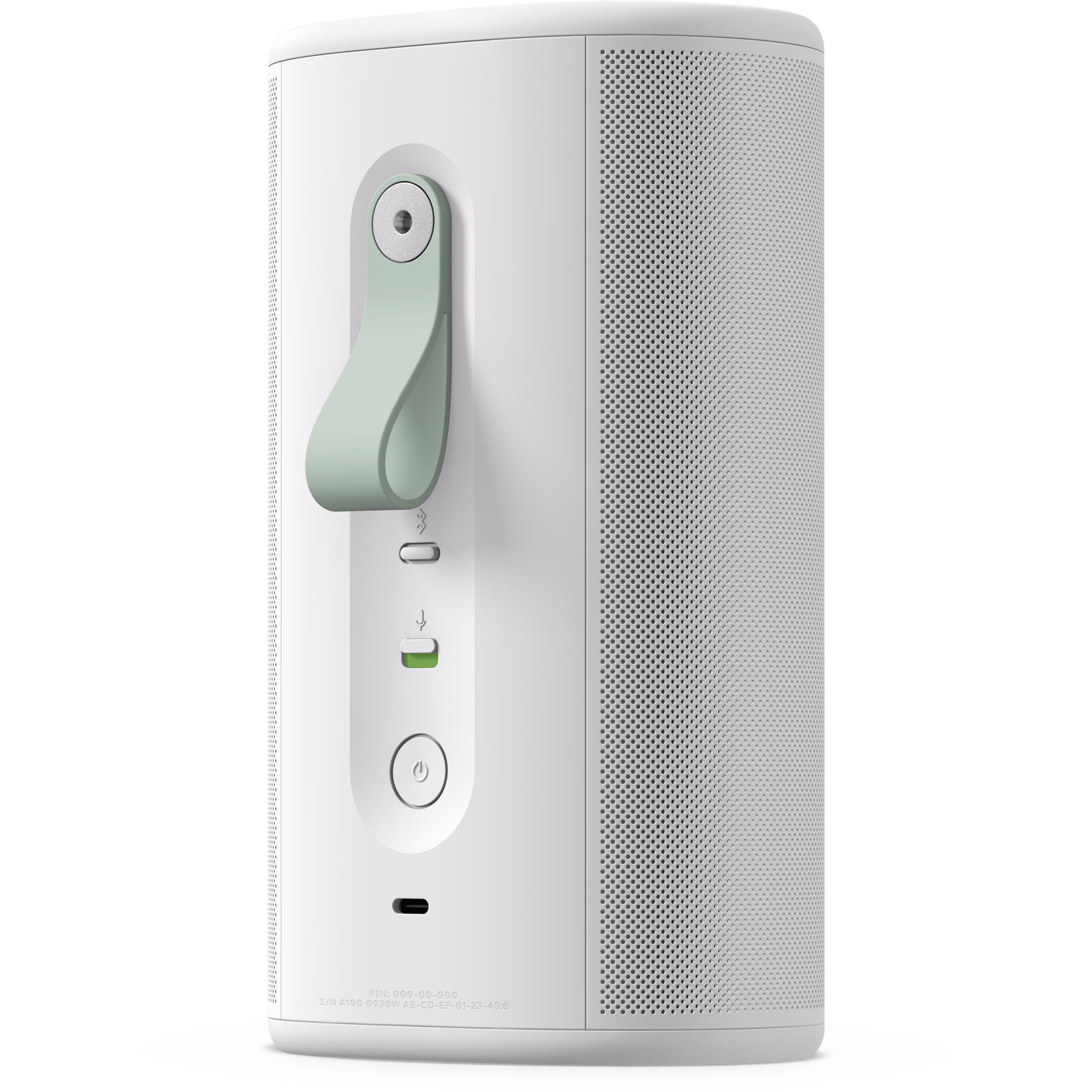 De achterkant van een iets gedraaide, witte Sonos Play