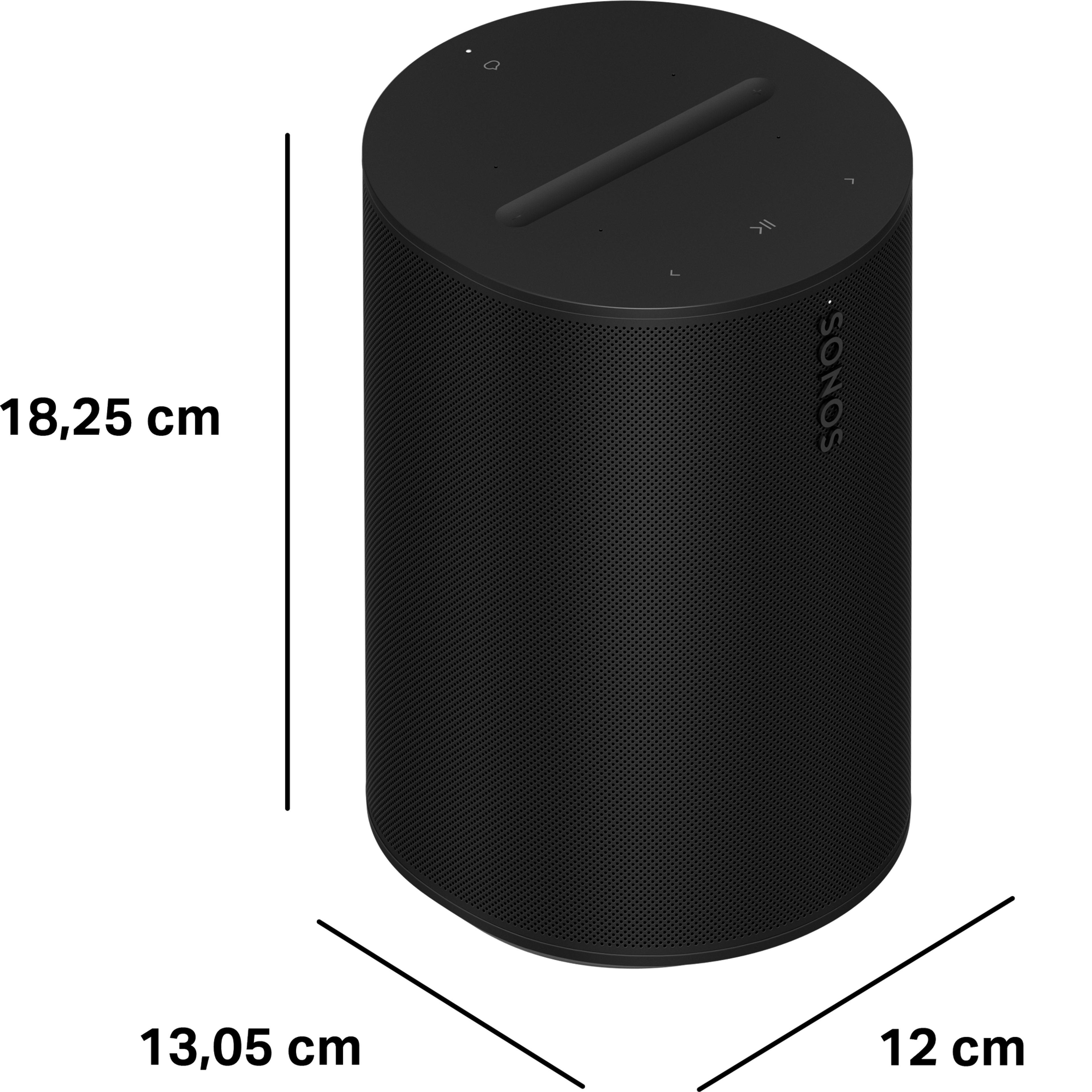 Era 100 -kaiuttimen mitat, korkeus 18,3 cm, leveys 12 cm, syvyys 13 cm