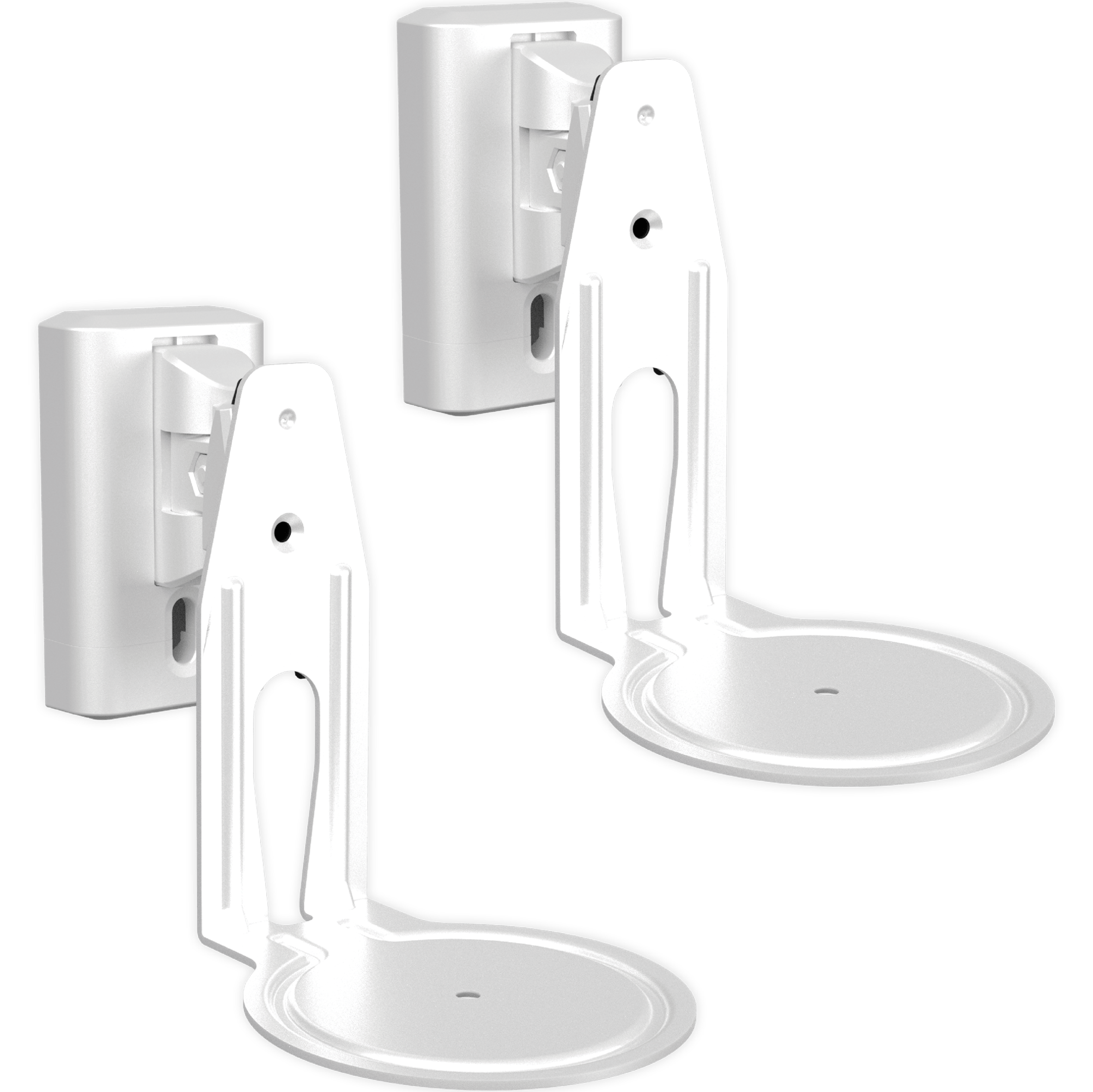 Image of a pair of white Sanus wall mounts for Sonos Era 100 speakers