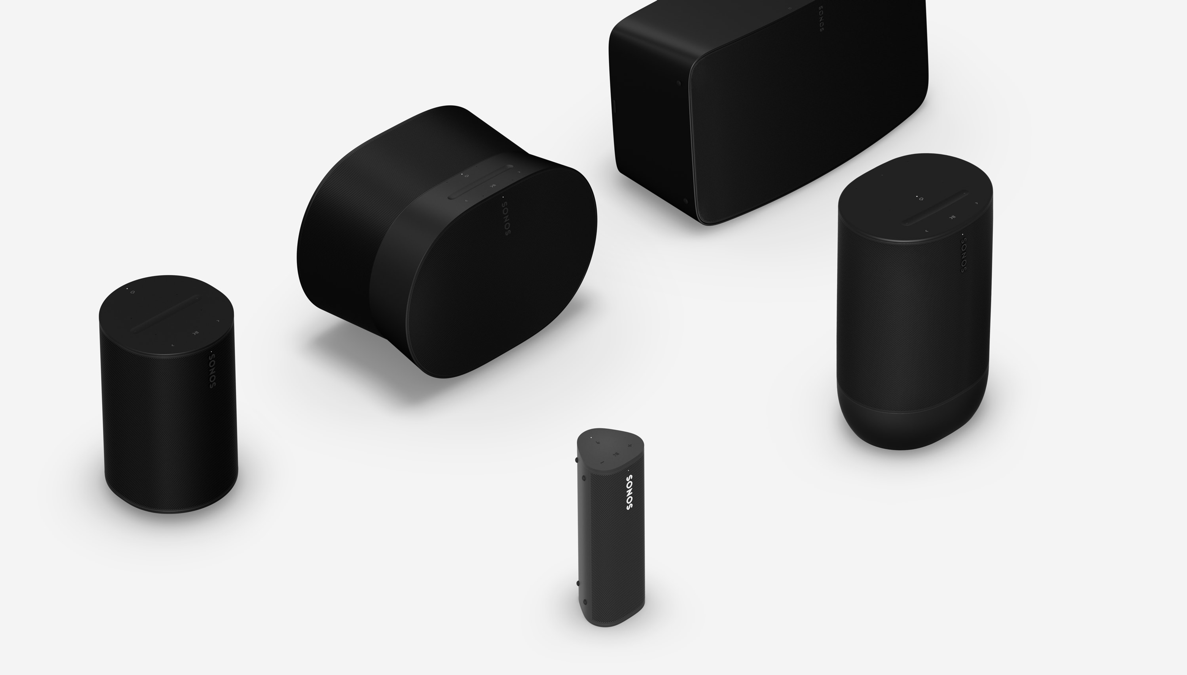 Sonos Era 100, Era 300, Five, Roam 2 og Move 2 i svart