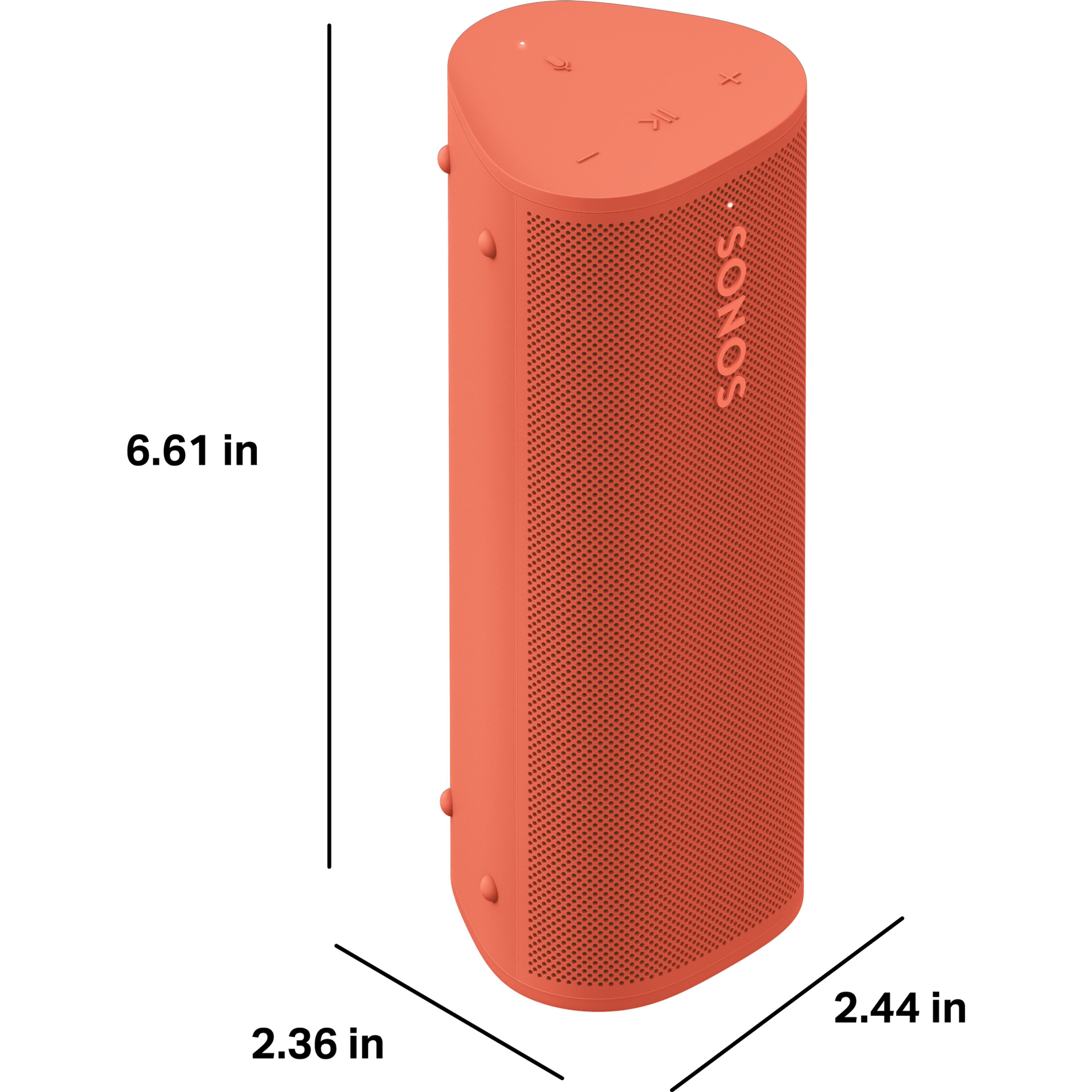 Roam 2 is 6.61 inches (168 mm) tall, 2.36 inches (60 mm) deep, and 2.44 inches (62 mm) wide