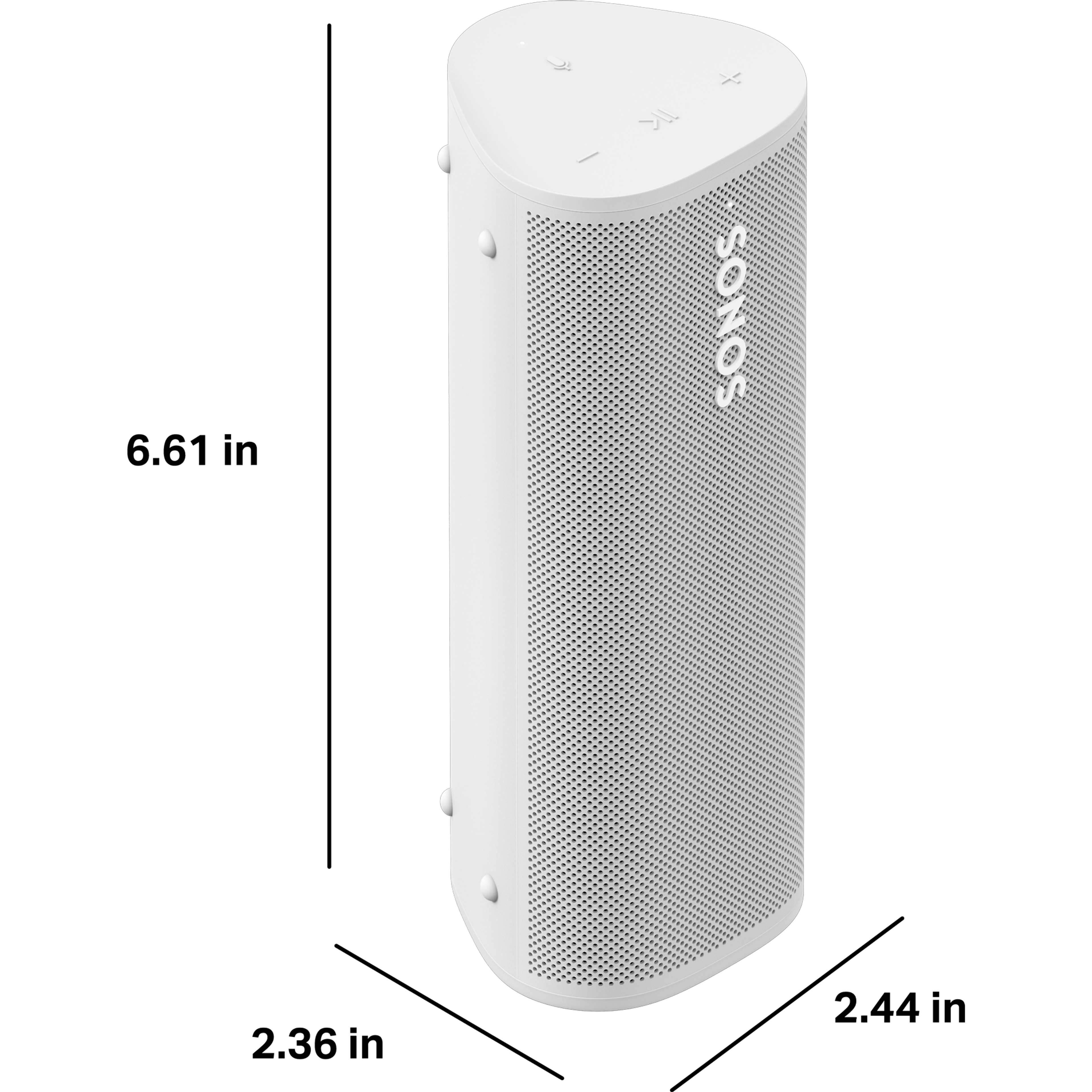 Roam 2 is 6.61 inches (168 mm) tall, 2.36 inches (60 mm) deep, and 2.44 inches (62 mm) wide