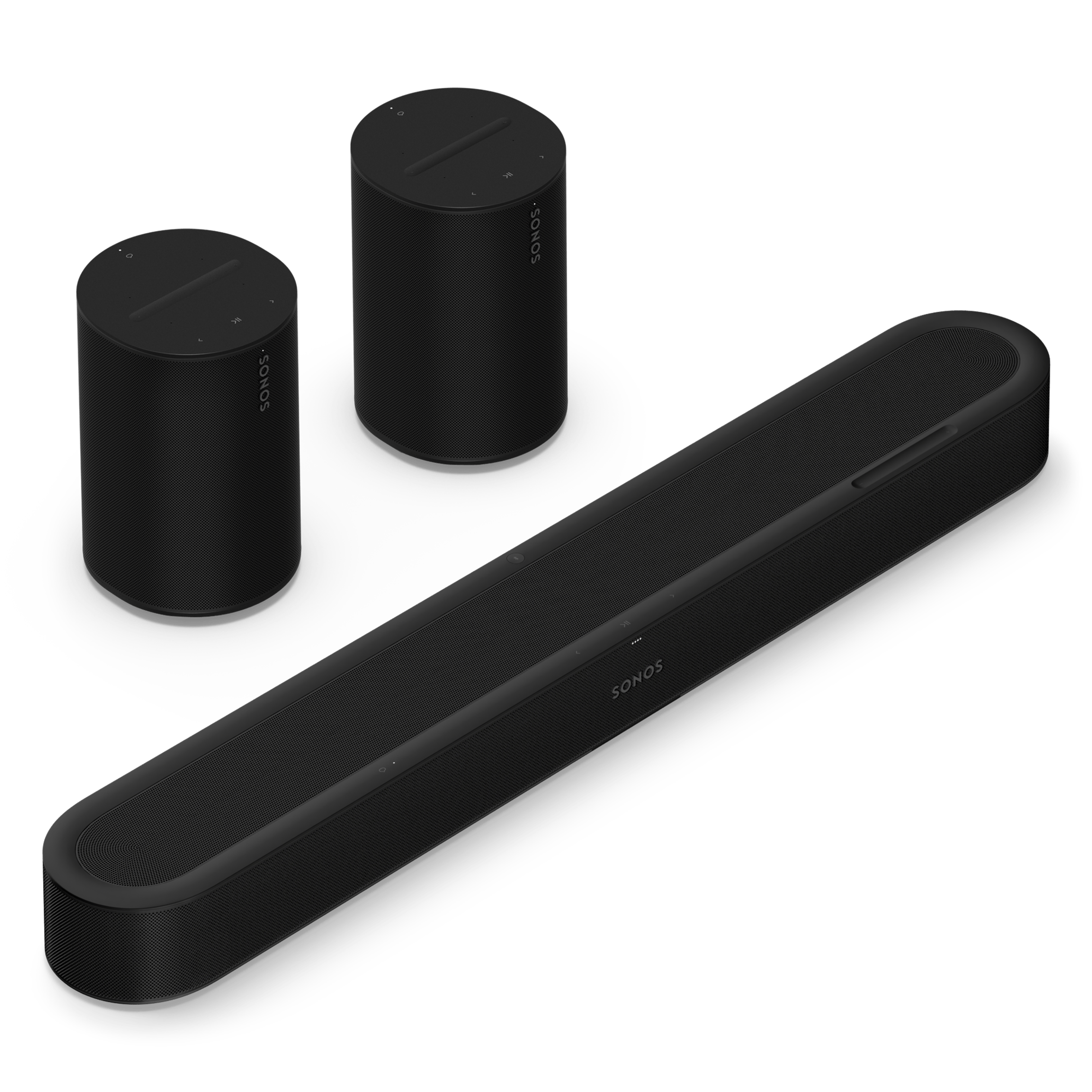 Barre de son Sonos Beam Ultra noire avec deux enceintes Era 100