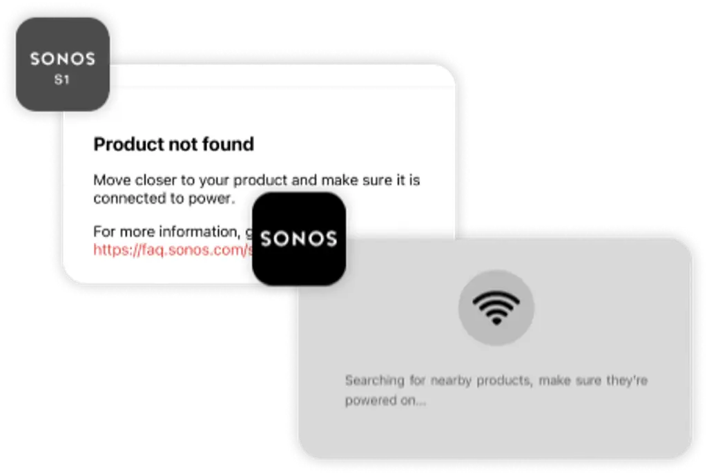 Les messages d'erreur «Produit introuvable» des applications Sonos S1 et S2