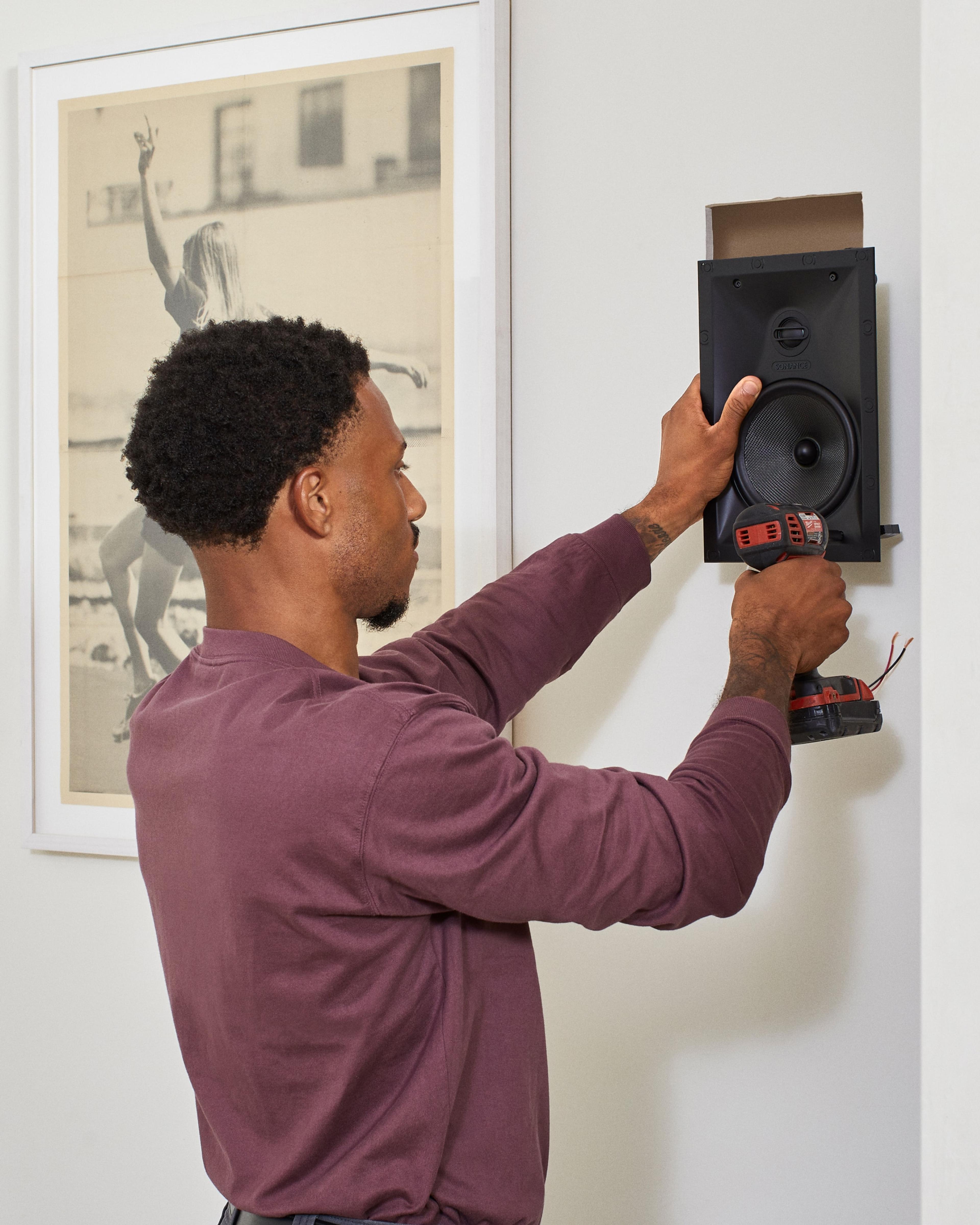 Professional installer installing Sonos and Sonance In-Wall speakers
