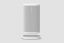 A white Sonos Play portable speaker hovering above its matching charging base on a grey background