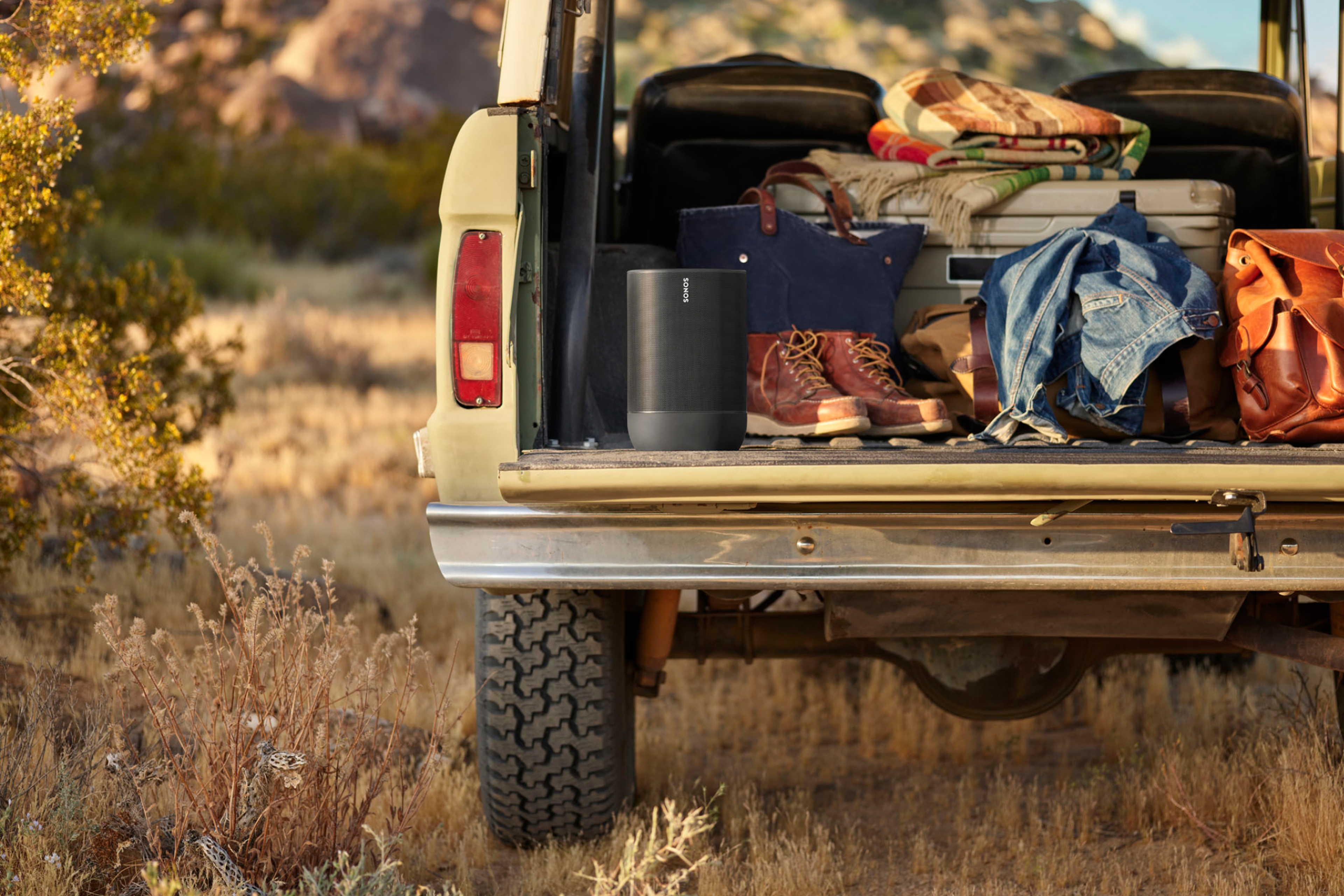 Move Black inside an open trunk outdoors