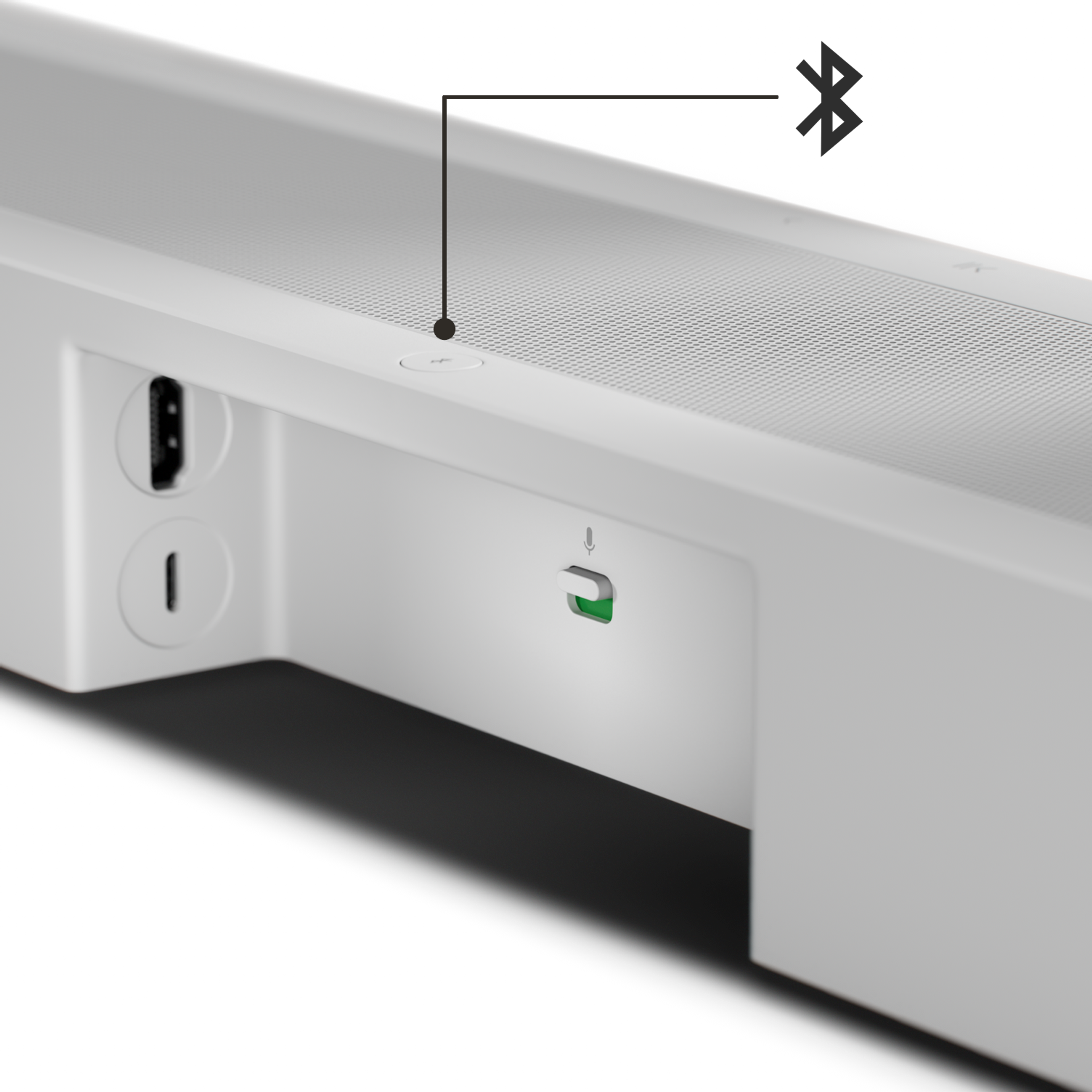 Sonos Beam Ultra rear connector recess with the Bluetooth pairing button indicated
