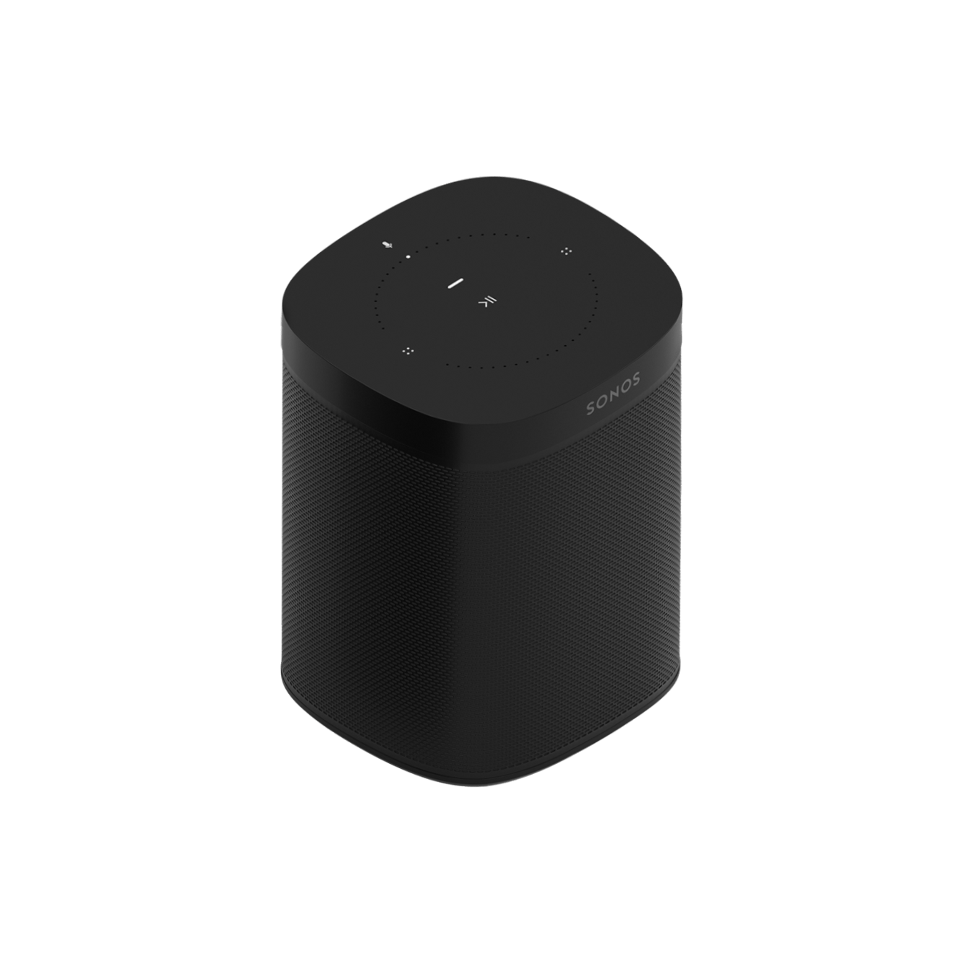 Imagen de una Sonos One en negro girada hacia un lado