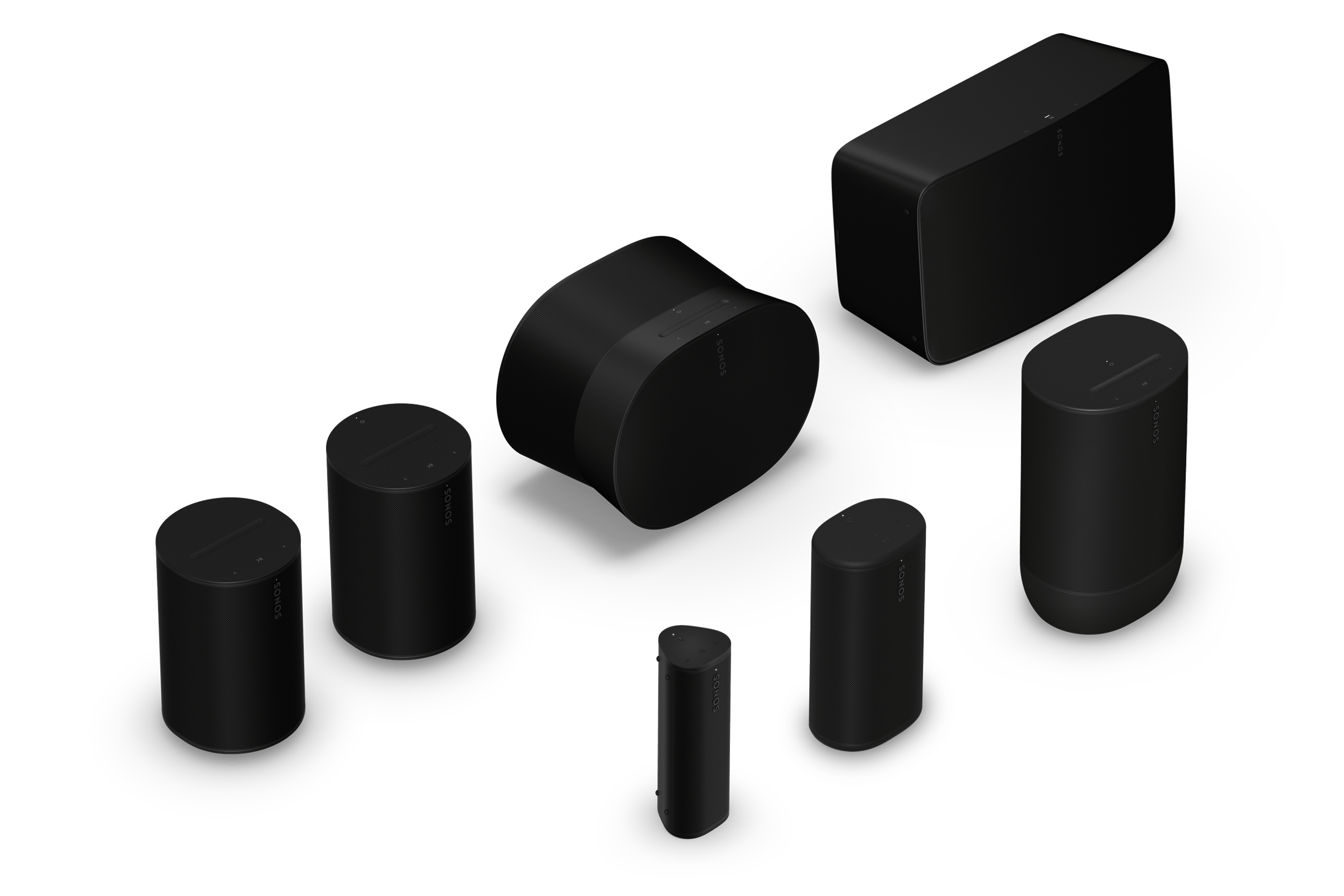 Sonos Era 100, Era 100 SL, Era 300, Five, Roam 2, Play e Move 2 neri