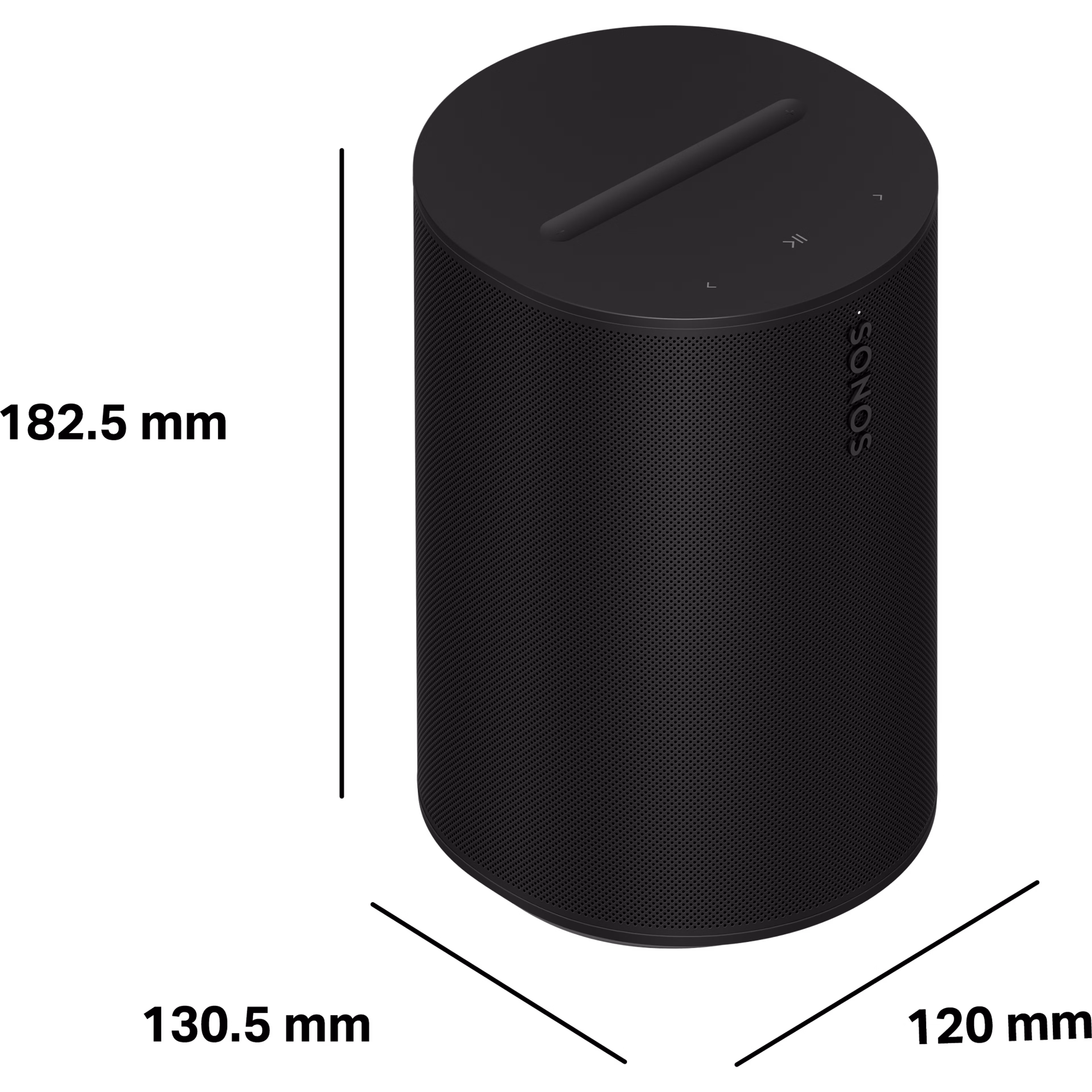 Sonos 100 SLの寸法:高さ 182.5mm、奥行き 130.5mm、幅 120mm