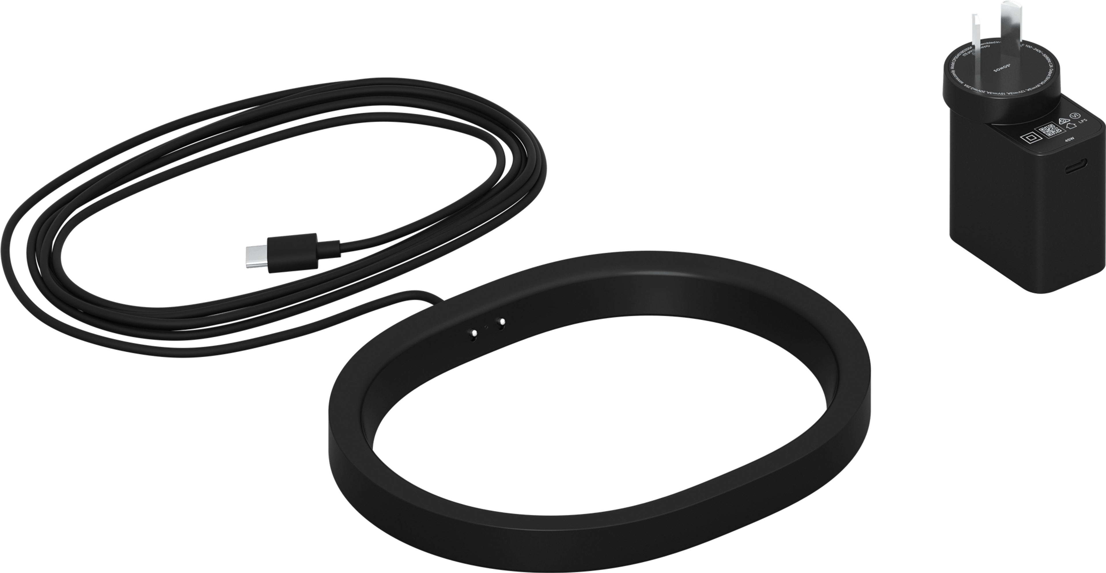 Image of a black Sonos Move 2 Wireless Charging Base with its corresponding regional power socket