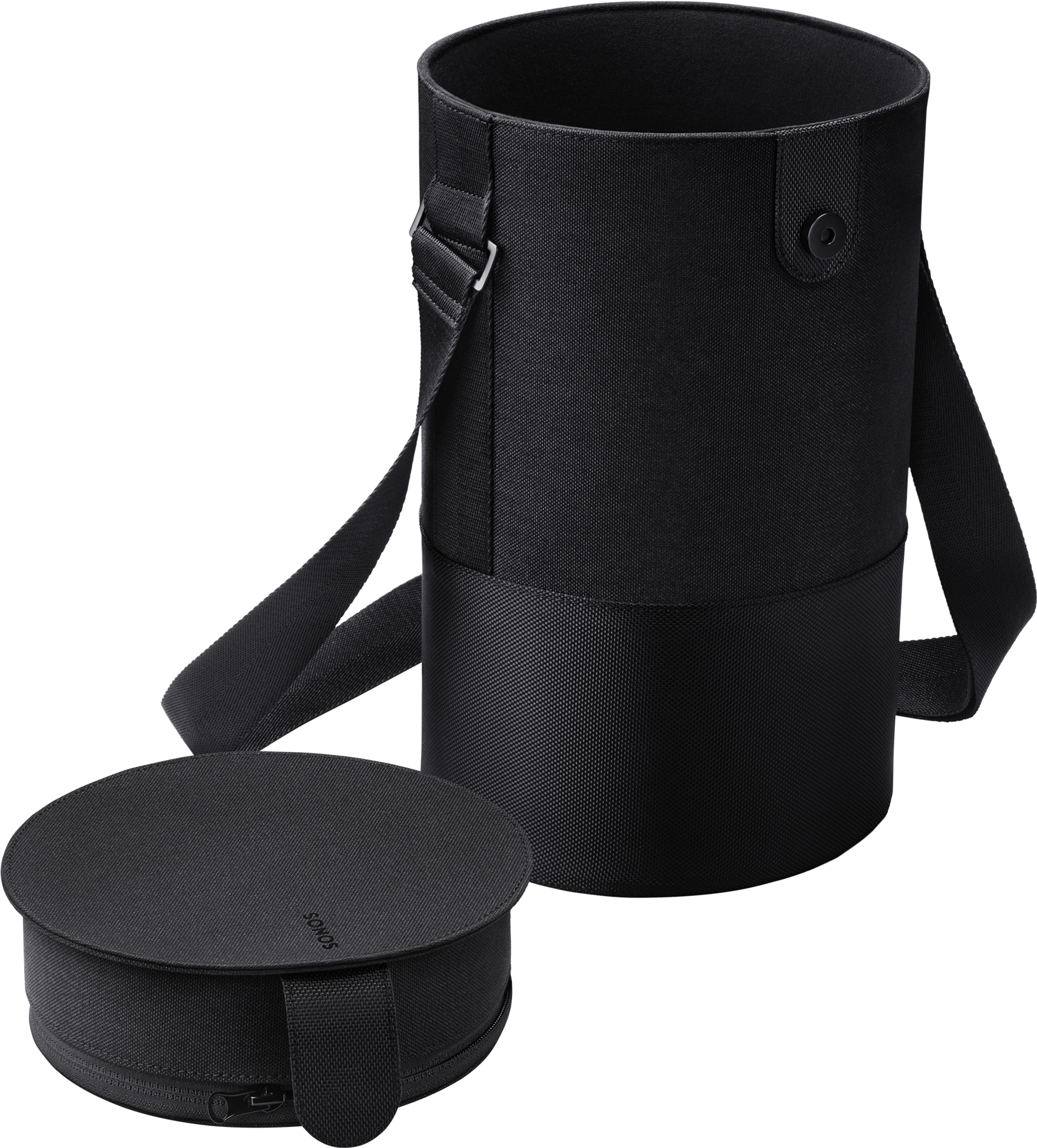 Image of the top and front of an open Sonos Move Travel Bag turned at an angle