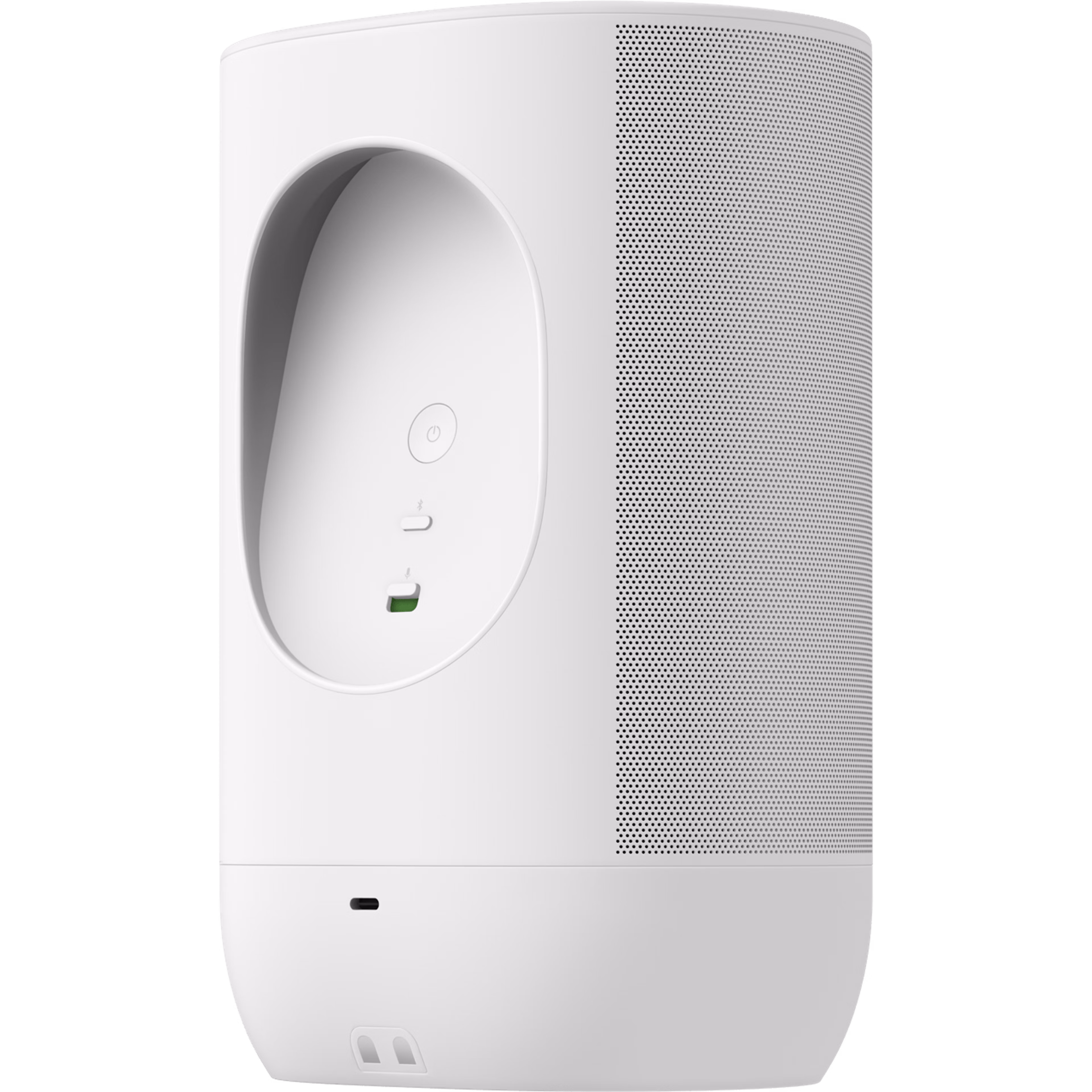 The back view of a white Sonos Move 2 turned slightly to the side
