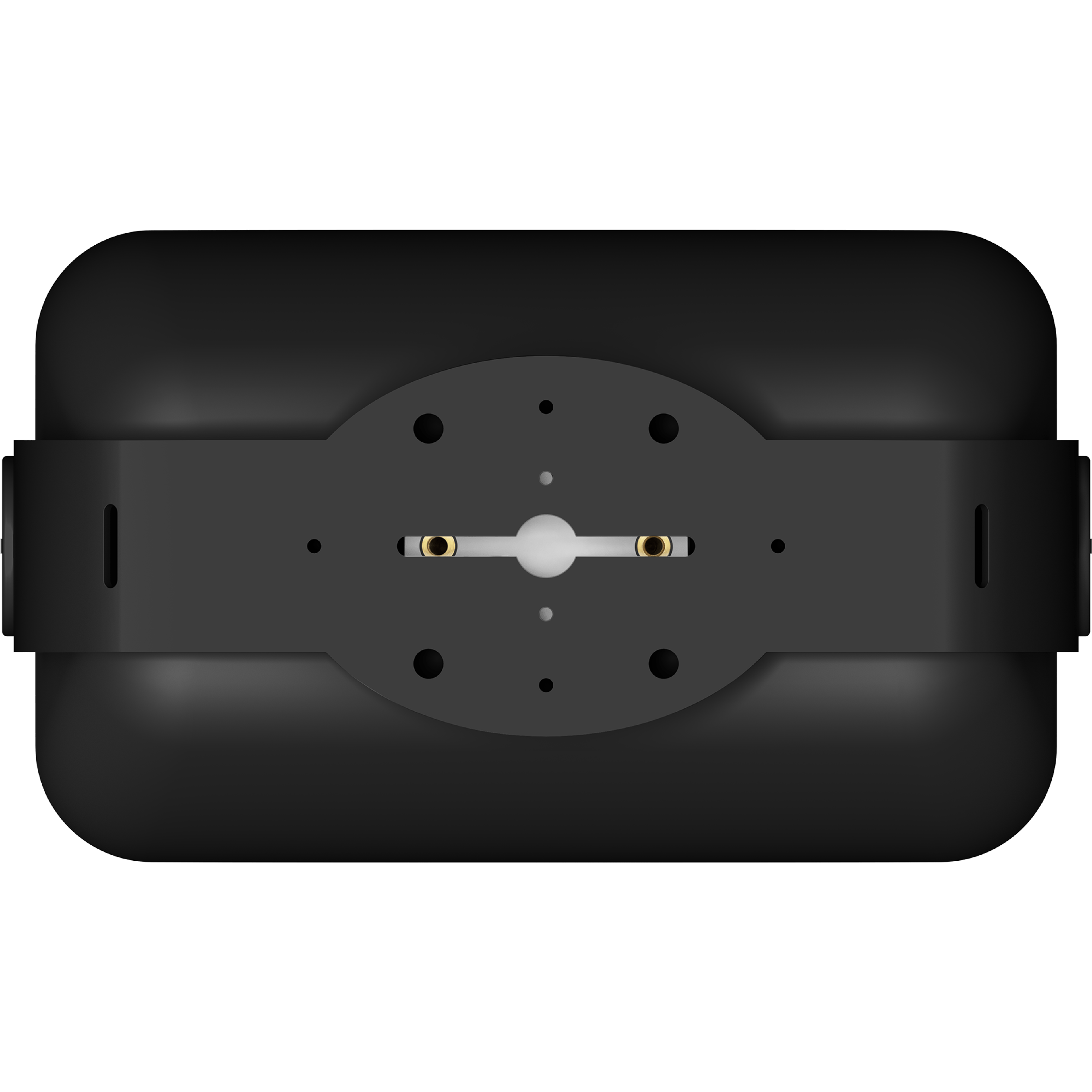 Back view of a black outdoor speaker