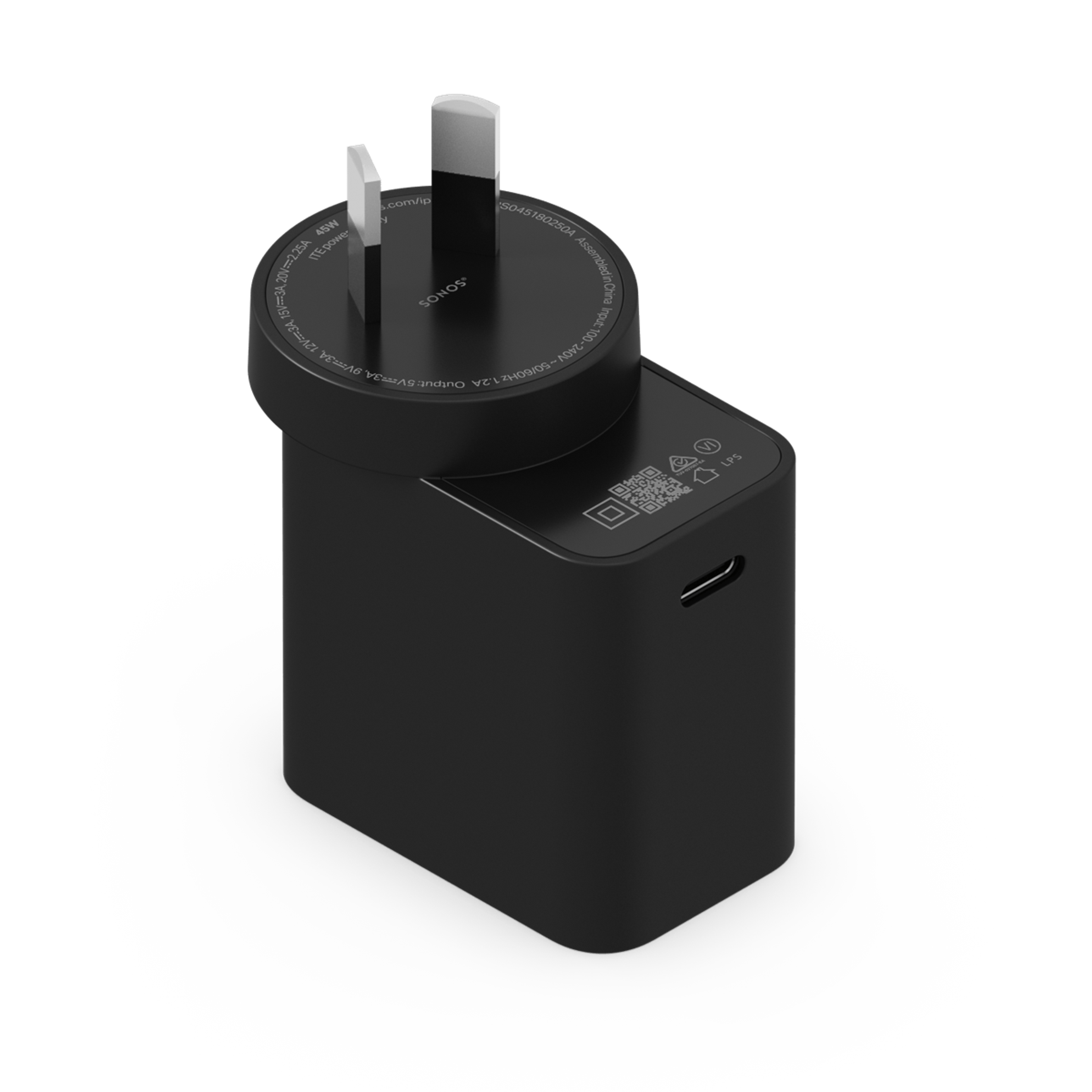 Black Sonos 45W USB-C power adapter with AU plug