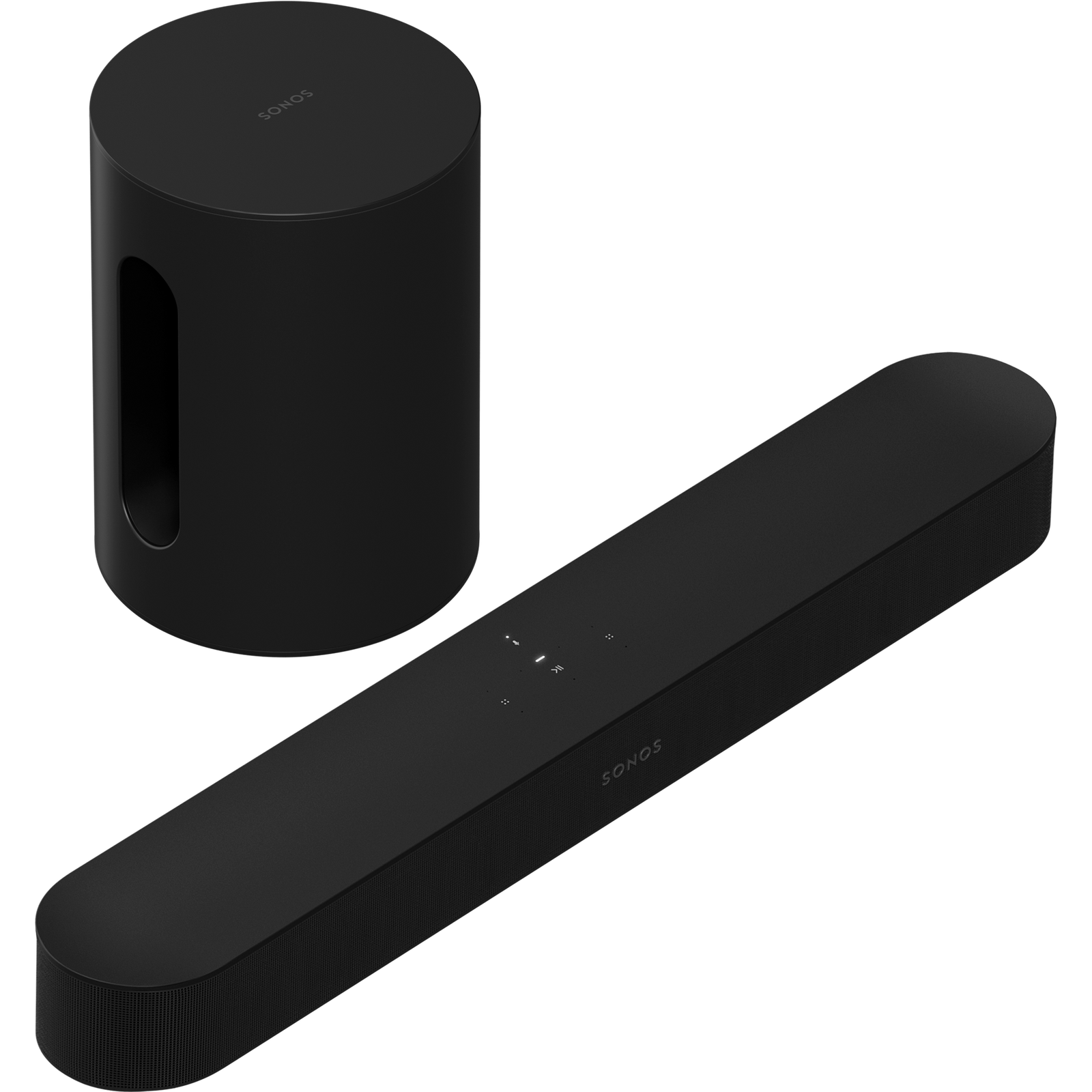 Black Sonos Beam Gen 2 soundbar and Sub Mini system
