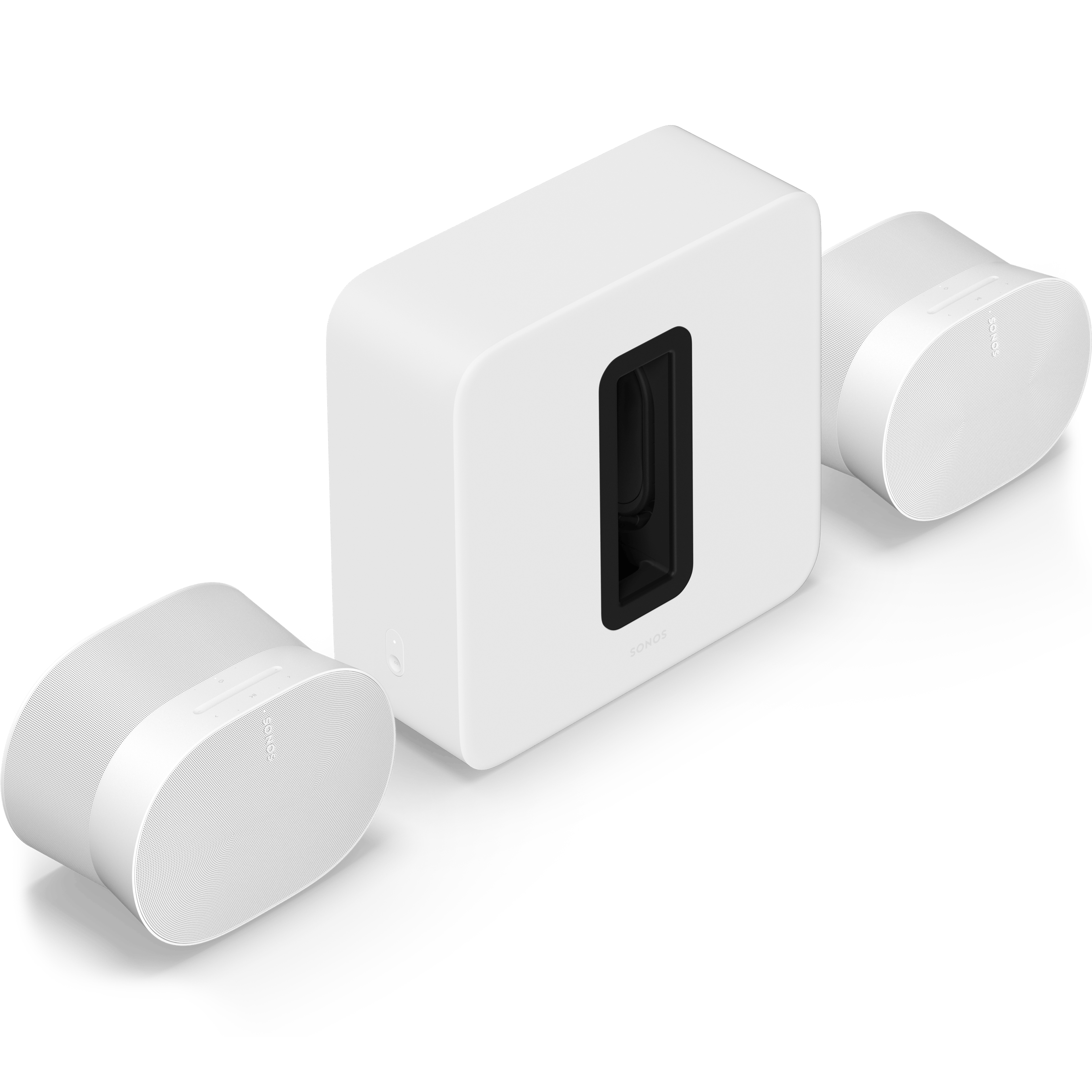 Set with a white Sub 4 and a pair of white Era 300 speakers