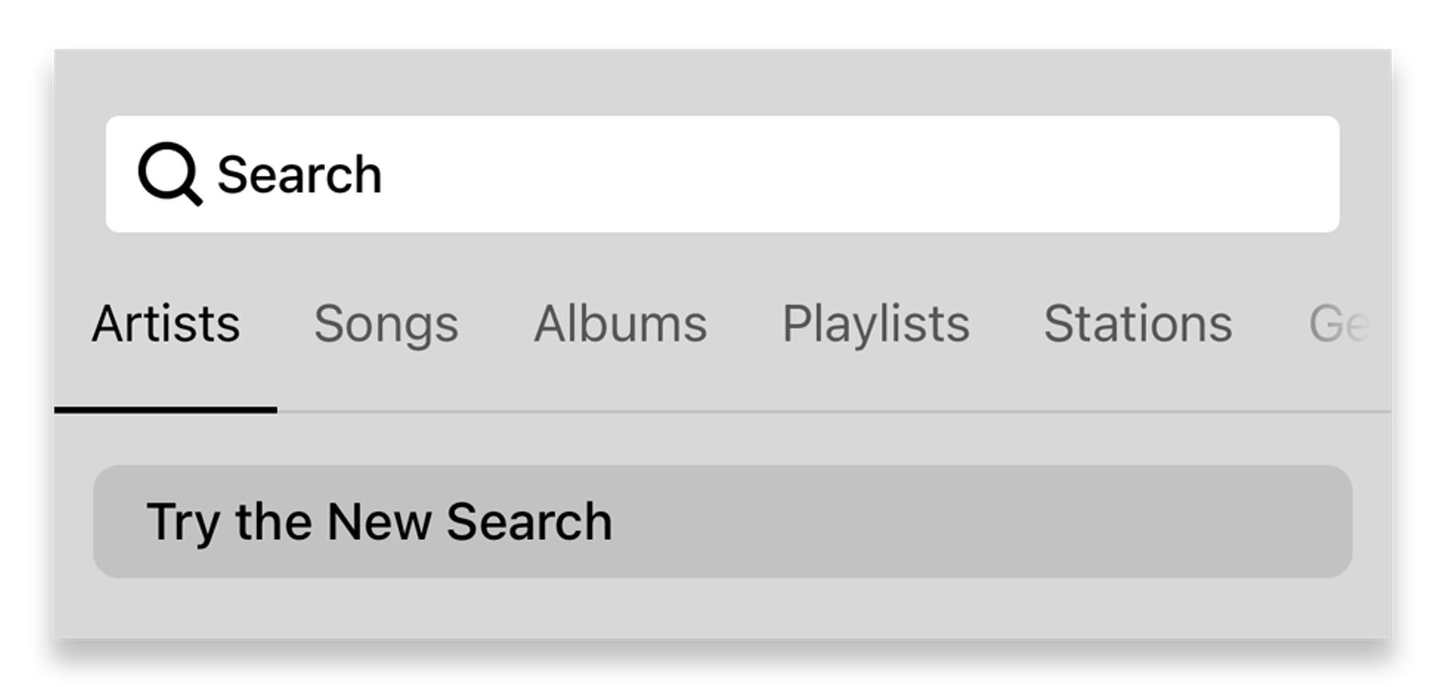 mellem Ny søgning og Klassisk søgning i Sonos-appen |