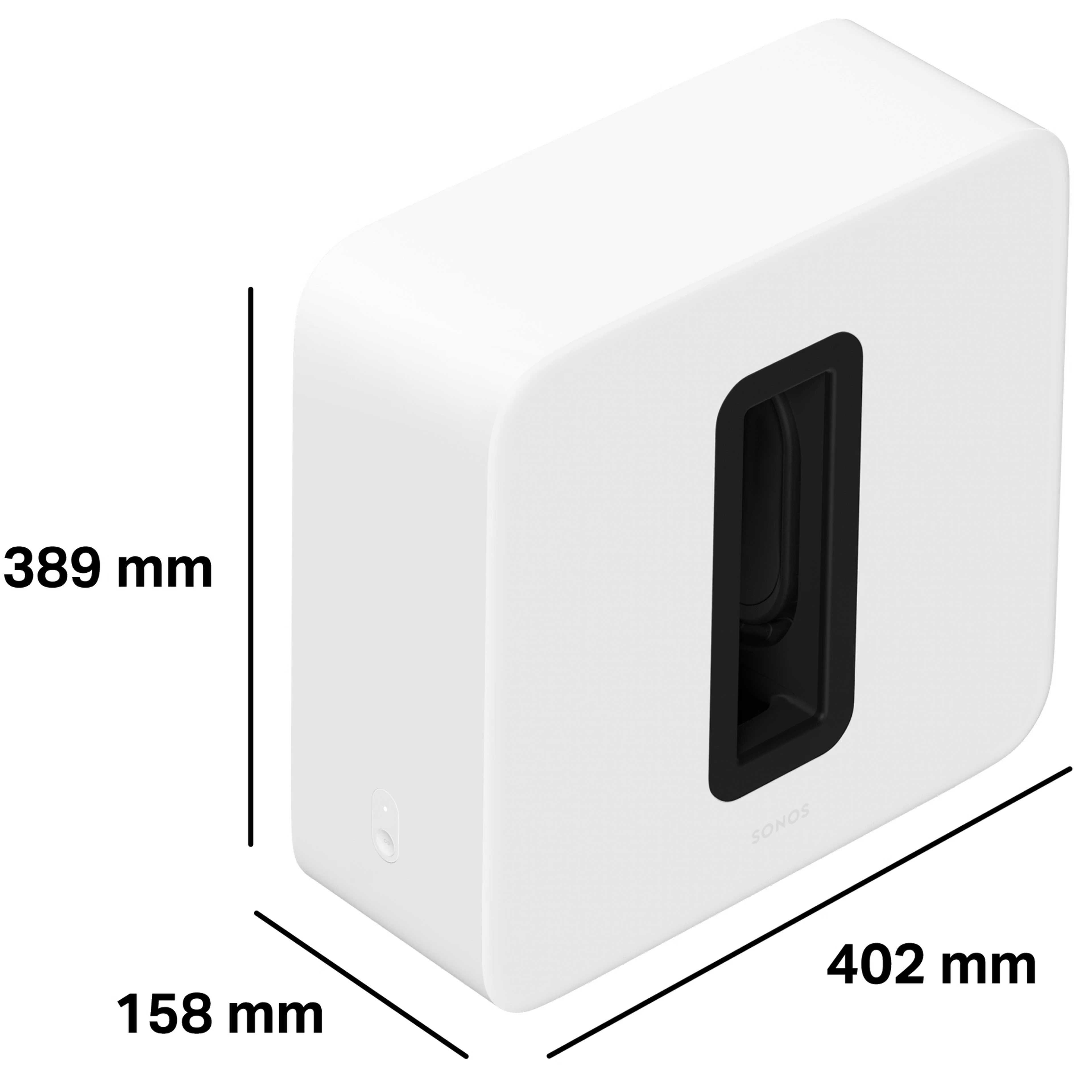 Sub 4 je 389 mm vysoký, 158 mm hluboký a 402 mm široký