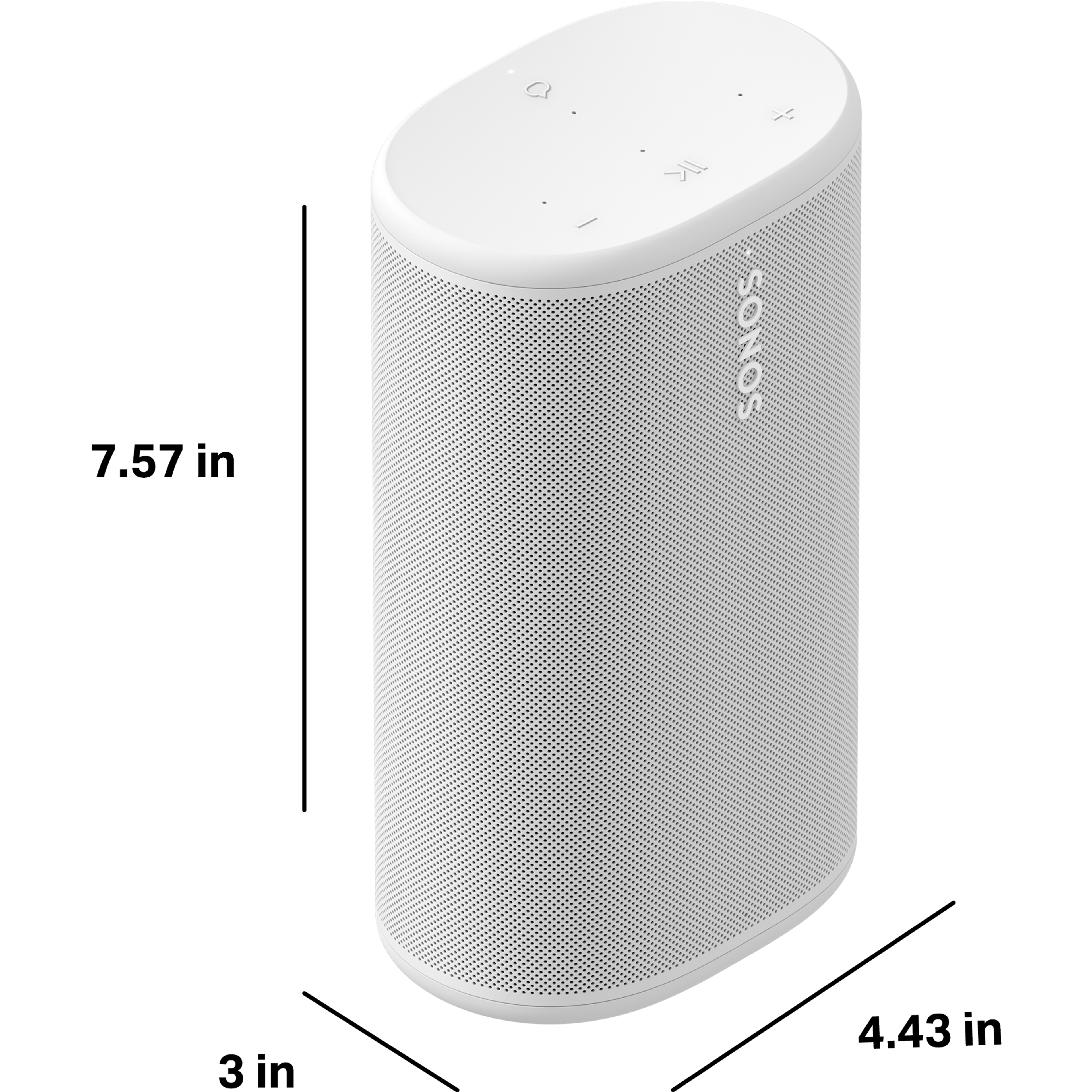 Sonos Play is 7.57" (192.3mm) tall, 3" (76.7mm) deep, and 4.43" (112.5mm) wide