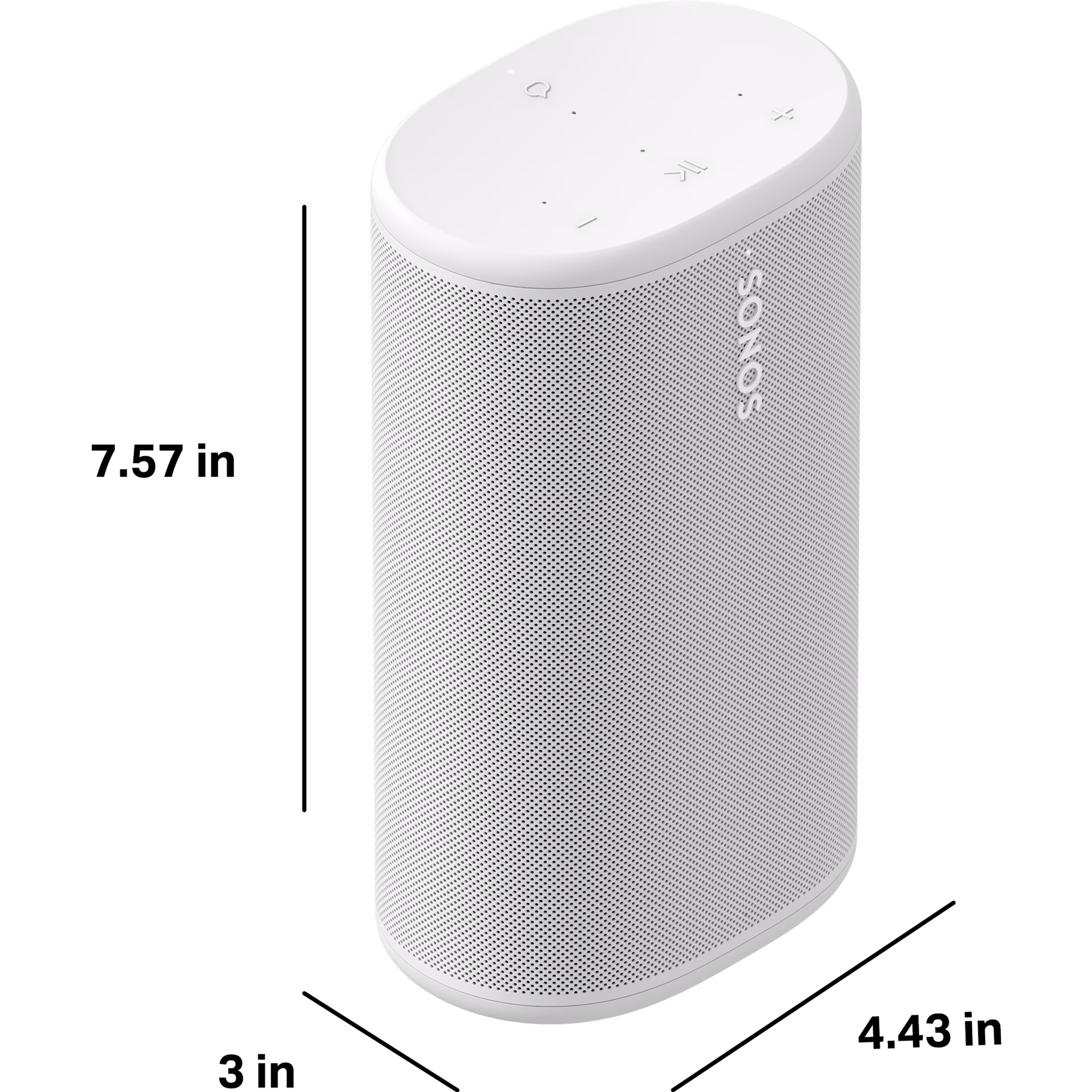 Sonos Play is 7.57" (192.3mm) tall, 3" (76.7mm) deep, and 4.43" (112.5mm) wide