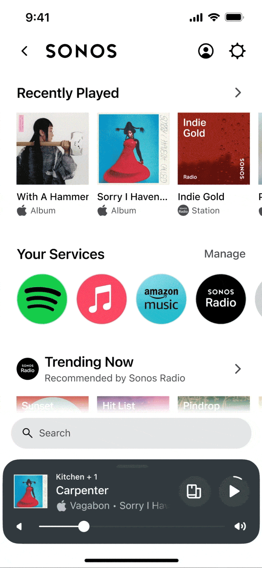 Bewegend voorbeeld van het gebruiken van de Help en Tips-tool in de Sonos-app