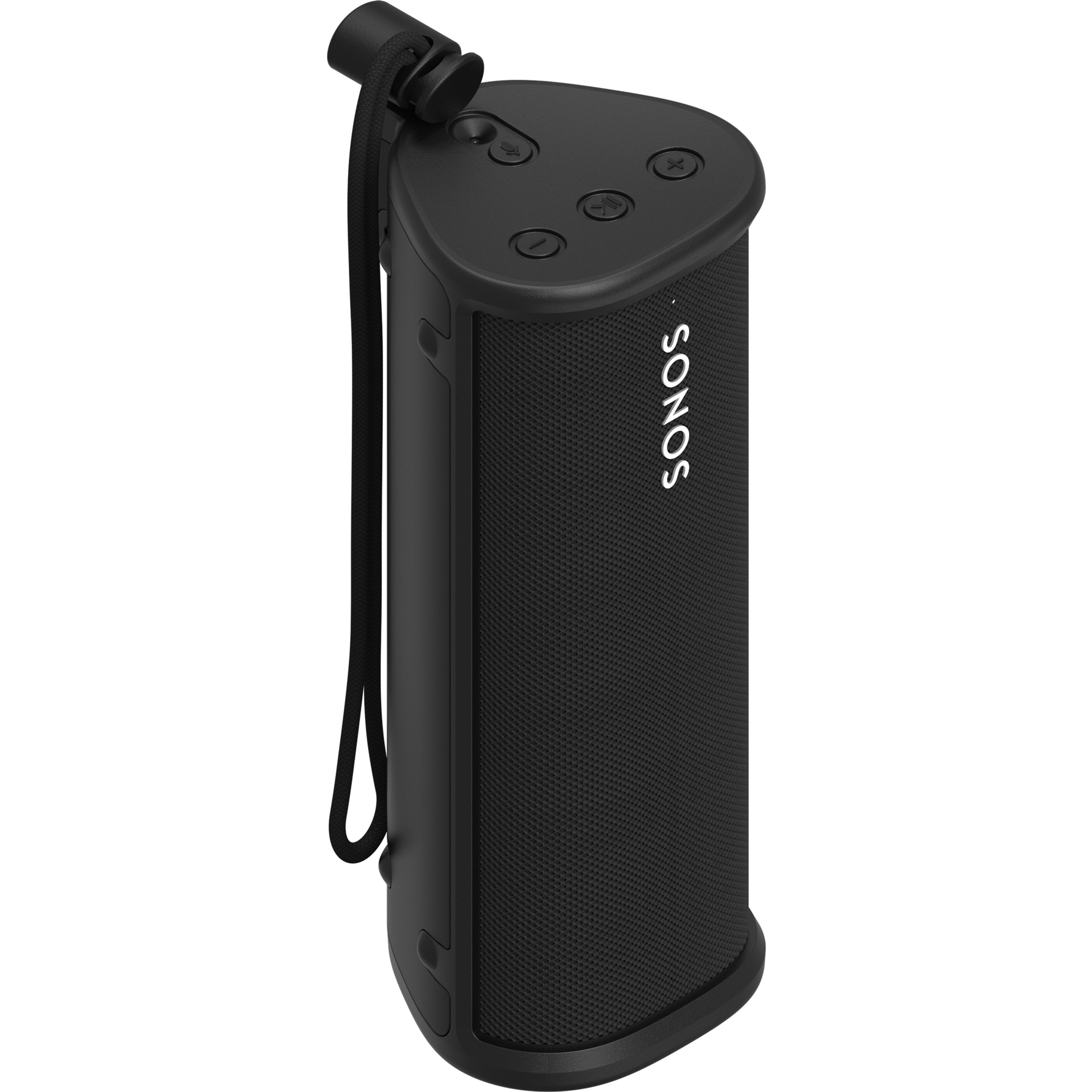 Image of a black Otterbox Sonos Roam case holding a black Sonos Roam