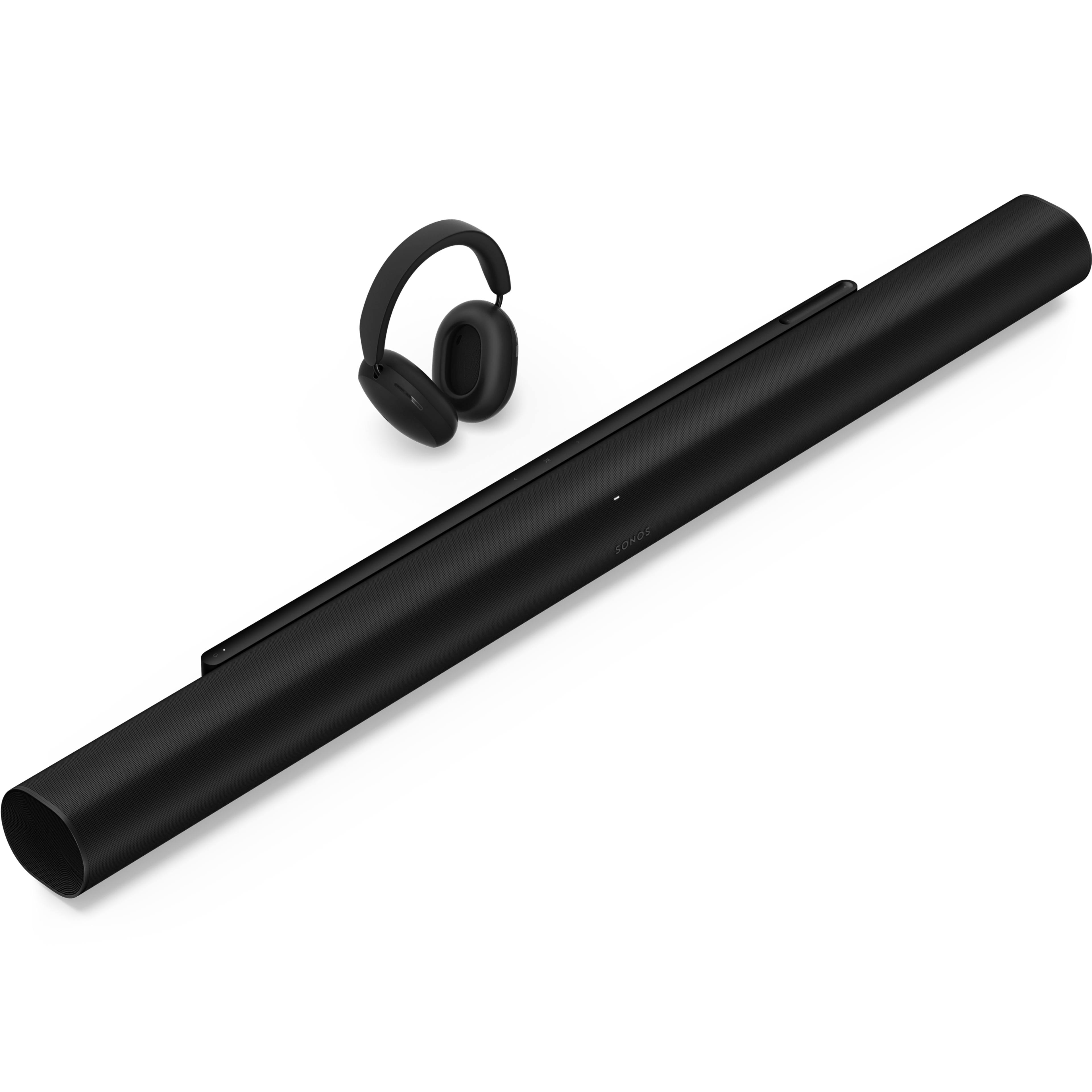 A black Arc Ultra with black Sonos Ace headphones