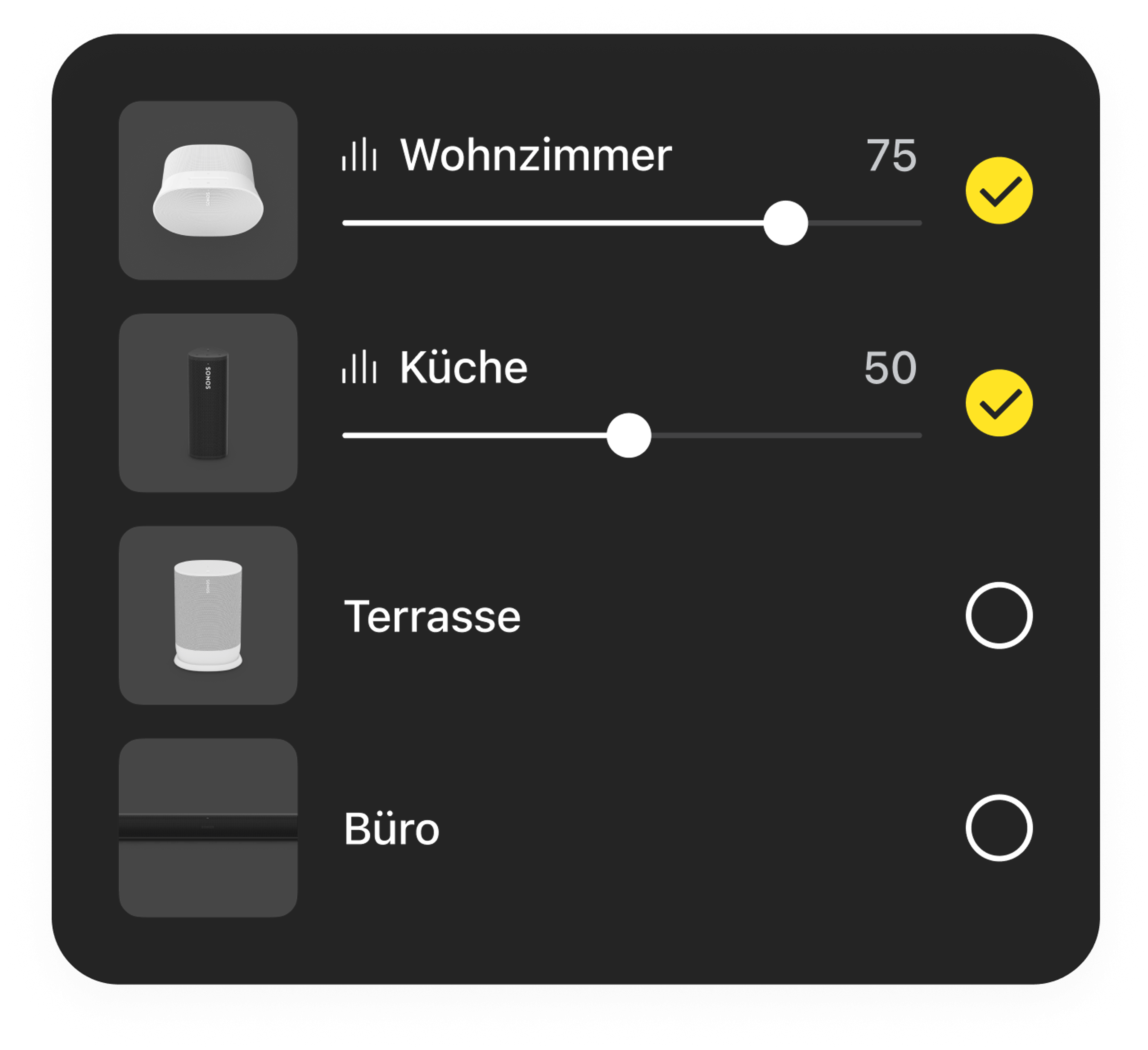 Beispiel der Lautstärkeregelung eines Raums in der Sonos App